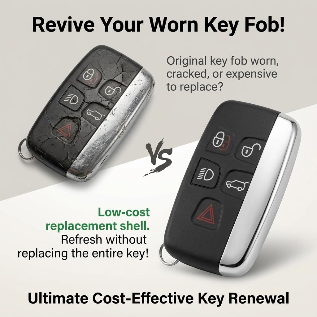YANAJIAJIA 5 Buttons Remote Key Fob Case Compatible with Range Rover Key Cover – Replacement Shell Case Compatible with Range Rover Evoque Key Cover, Discovery 4 Freelander Jaguar XE XJ XJL XF — view 3