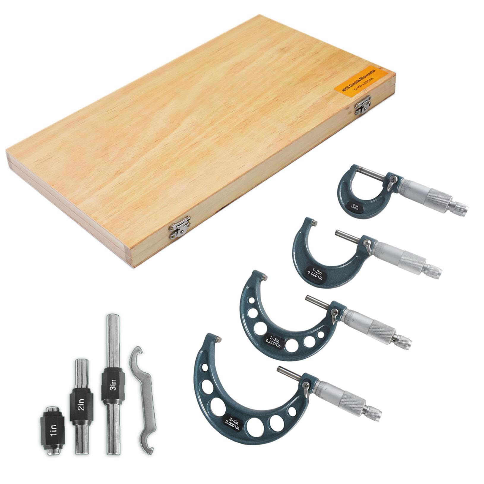 4er-Pack Außen-Mikrometer-Set 0-4 Zoll Präzisionsmaschinenwerkzeuge mit Hartmetallspitzen und Ratschenstopp