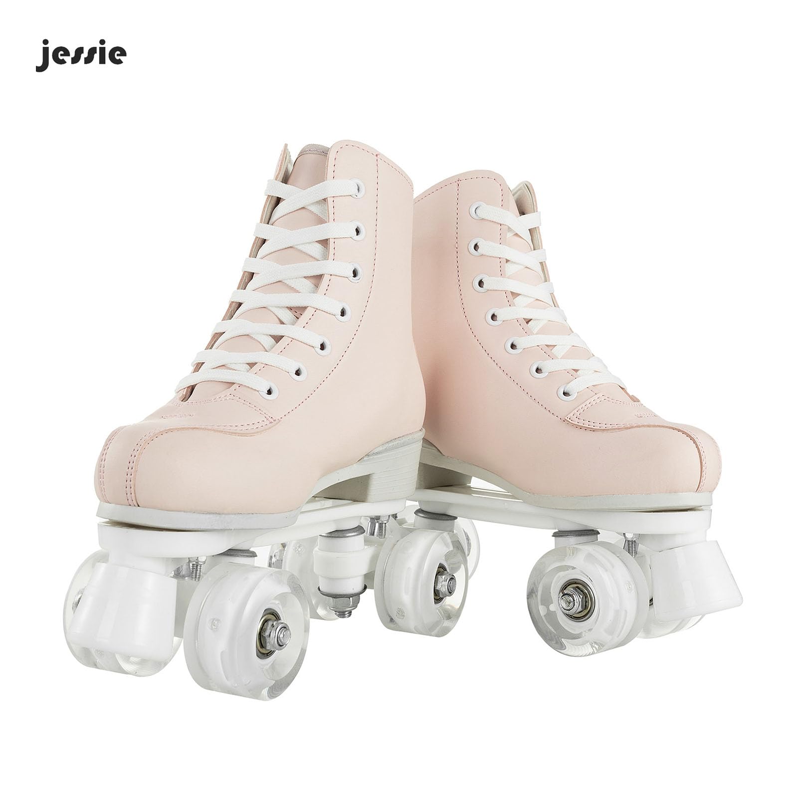 Roller Skates for Women High Top PU Leather Double-Row Skates with Light up Wheels for Adults Youth Kids Indoor and Outdoor(Light Pink Flash Wheel, 37)
