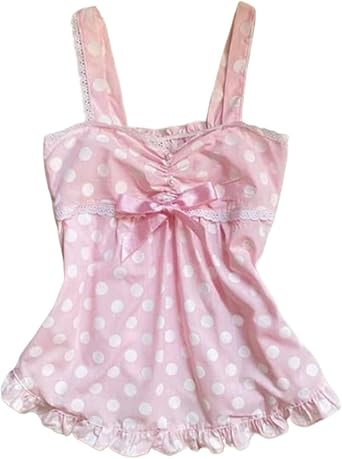 Y2K Cutecore Tank Top Tee Shirt Women Kawaii Coquette Cute Spaghetti Strap Cami Grunge Clothes