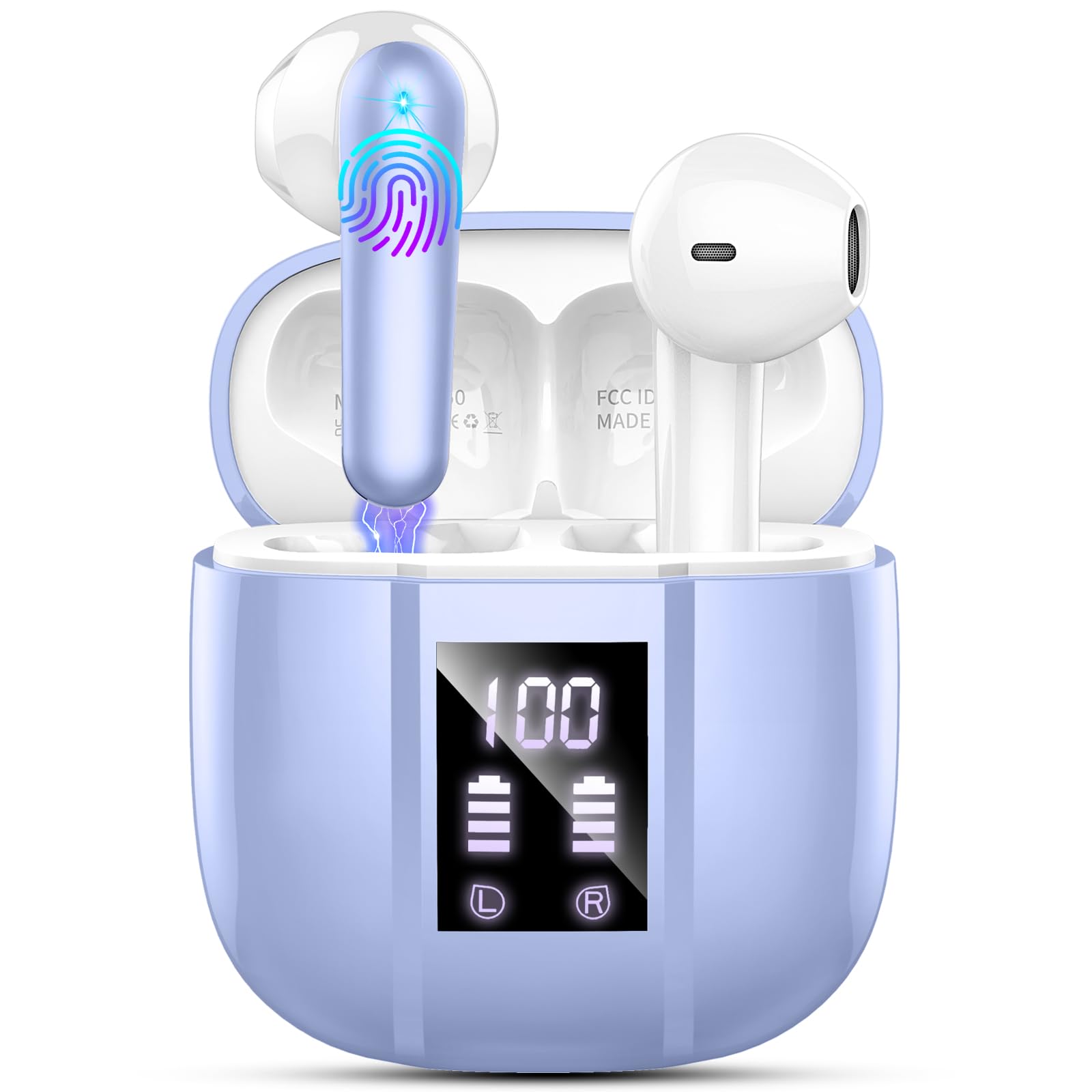 Renimer Cuffie Bluetooth, senza fili, Bluetooth 5.3, auricolari in-ear Bluetooth, IP7, impermeabili, senza fili, con microfono, 48 ore, con display digitale a LED