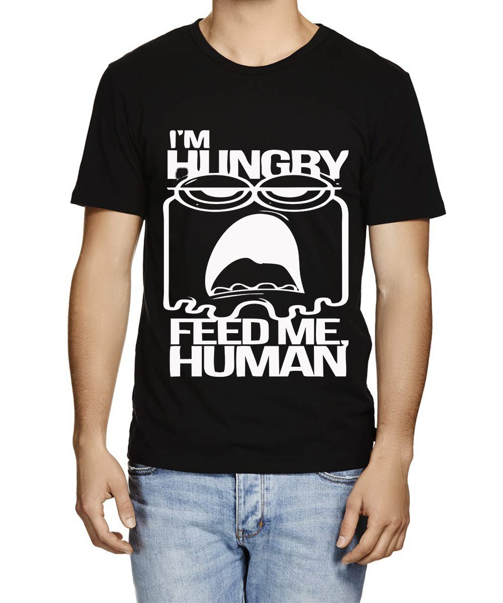 CaseriaMen's Round Neck Cotton Half Sleeved T-Shirt with Printed Graphics - I'm Hungry Feed Me
