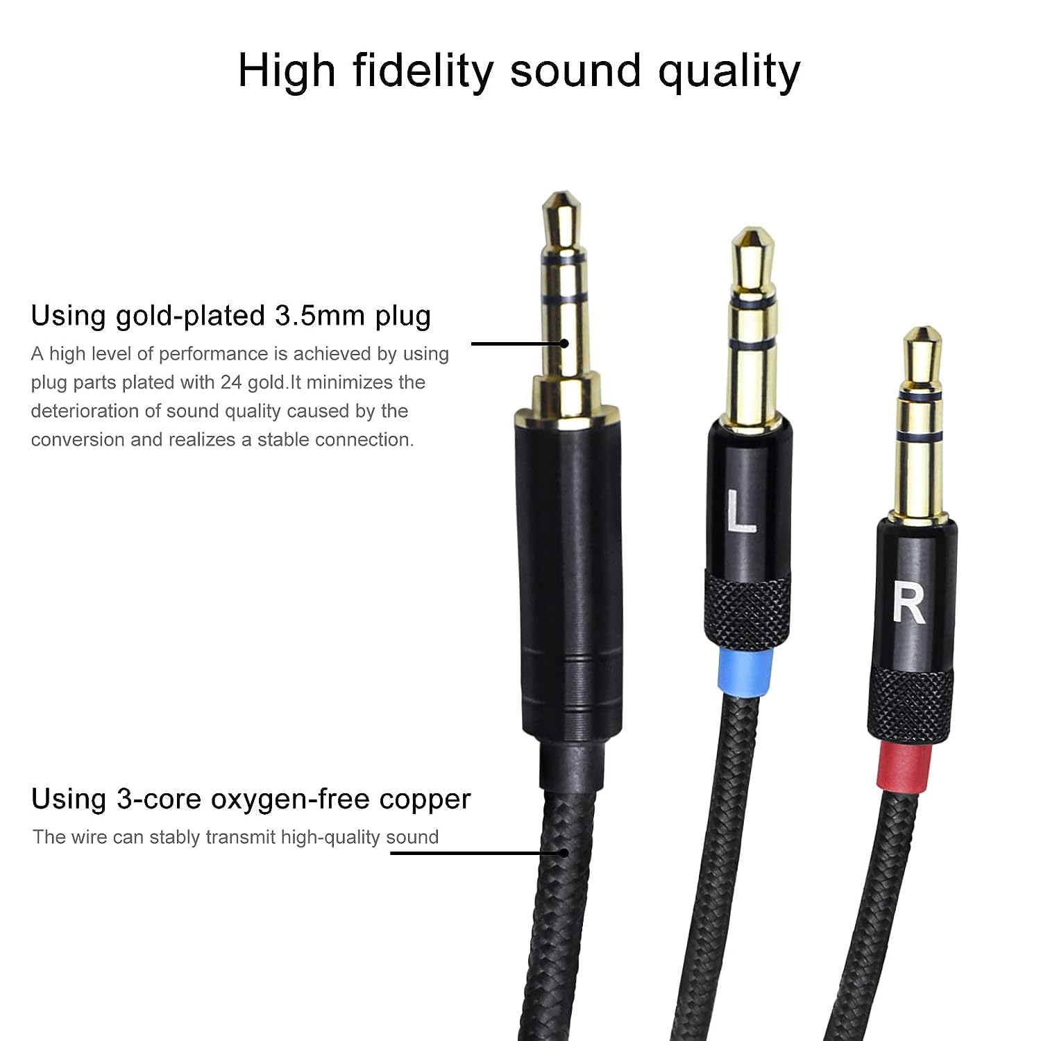 AX 3,5 mm verbessertes Ersatz-Kopfhörer-Audiokabel für Sony MDR-Z7, Z5, Z7M2, Z1R, BeyerDYNAMIC T1, T5, Stereo 3,5 mm Stecker auf Dual 3,5 mm 4,3 ft