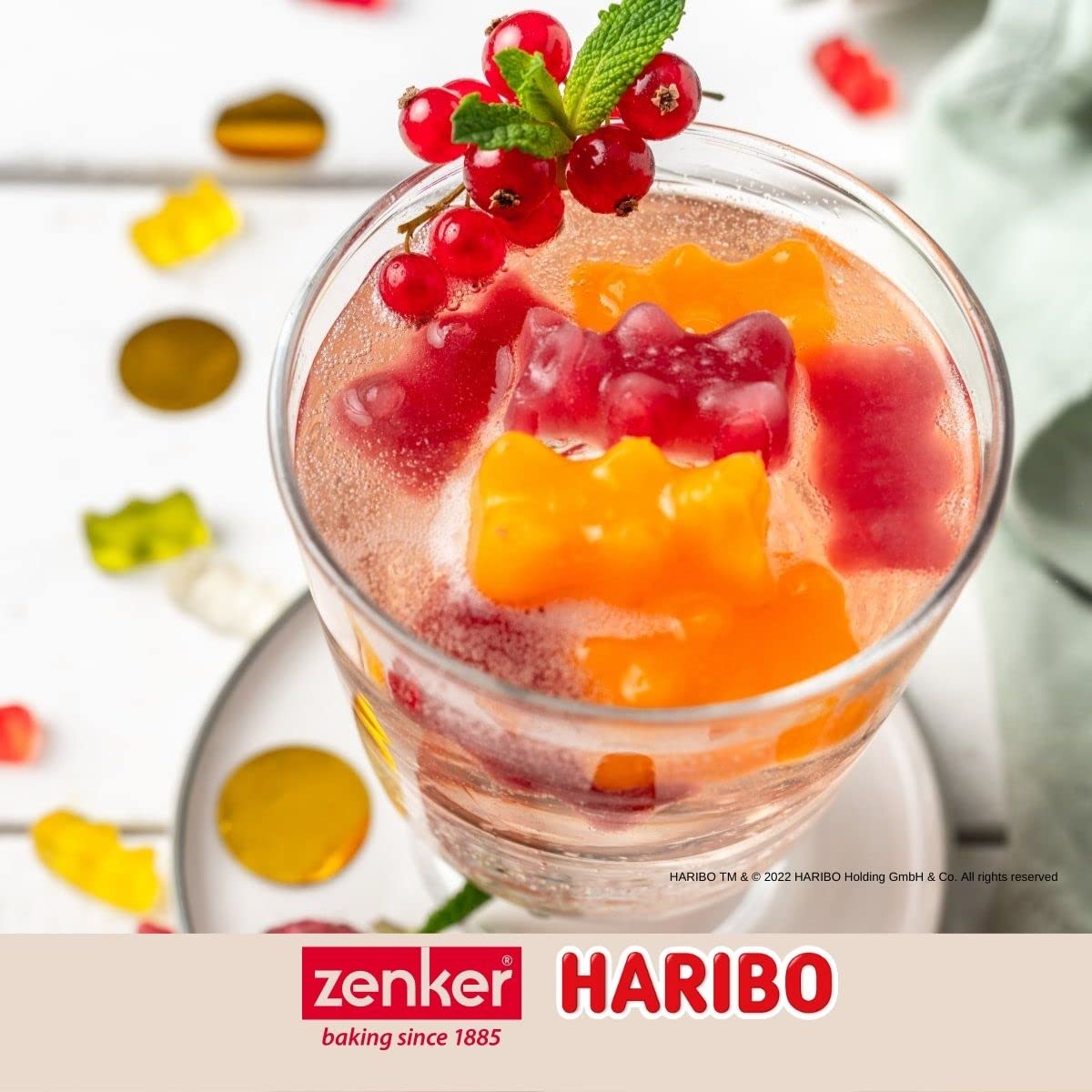 Zenker meets Haribo foremka do kostek lodu na 12 kostek lodu o wyglądzie złotych misiów – na zabawne misie lub do produkcji własnych żelowych misiów – pojemnik na kostki lodu z wzorem Haribo