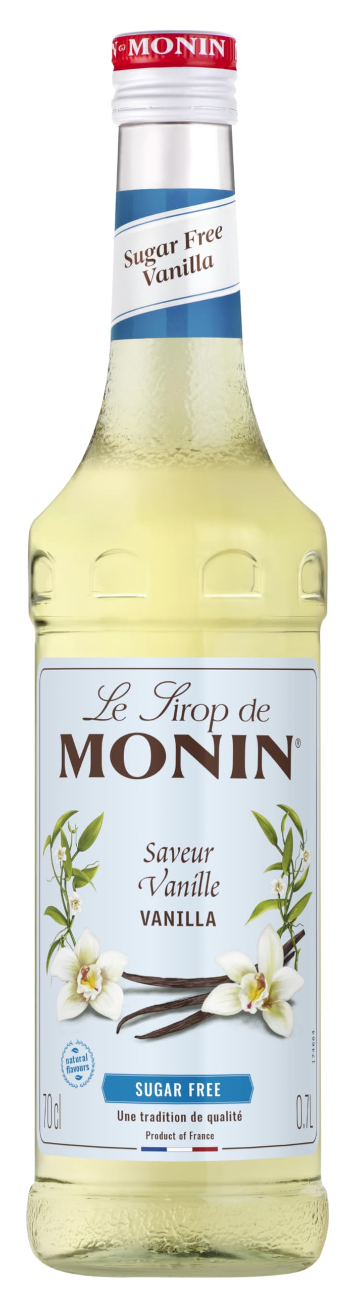 MONIN - Vanille Sans Sucre - Pour Café, Chocolat Chaud, Capuccino ou Latte - Arômes Naturels - Bouteille en Verre - 70 cl
