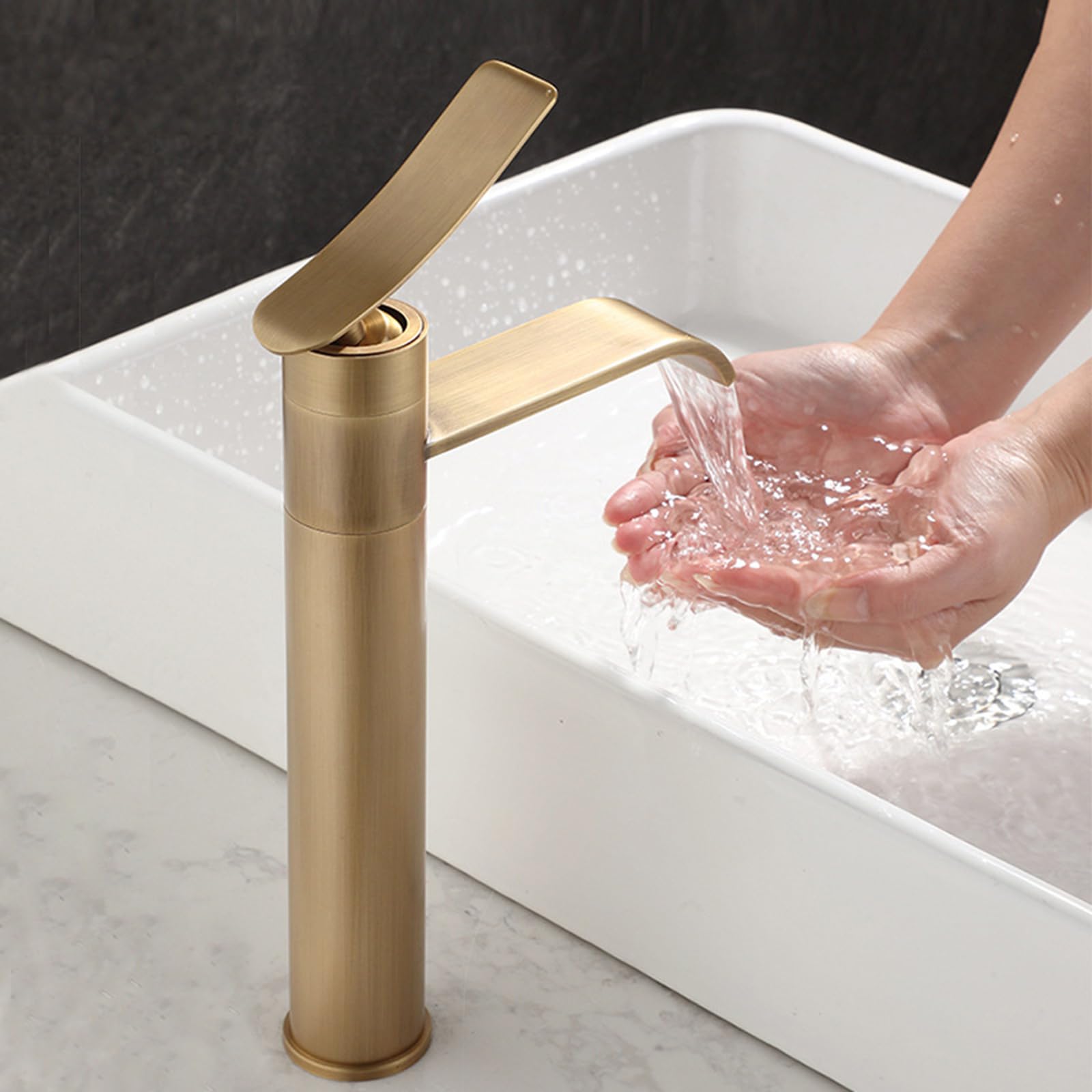 Grifo Lavabo en Cascada Grifo para Lavabo Antiguo Alto con Un Solo Orificio Giratorio de 360° Vintage Monomando Antiguo Grifo de Lavabo para Baño