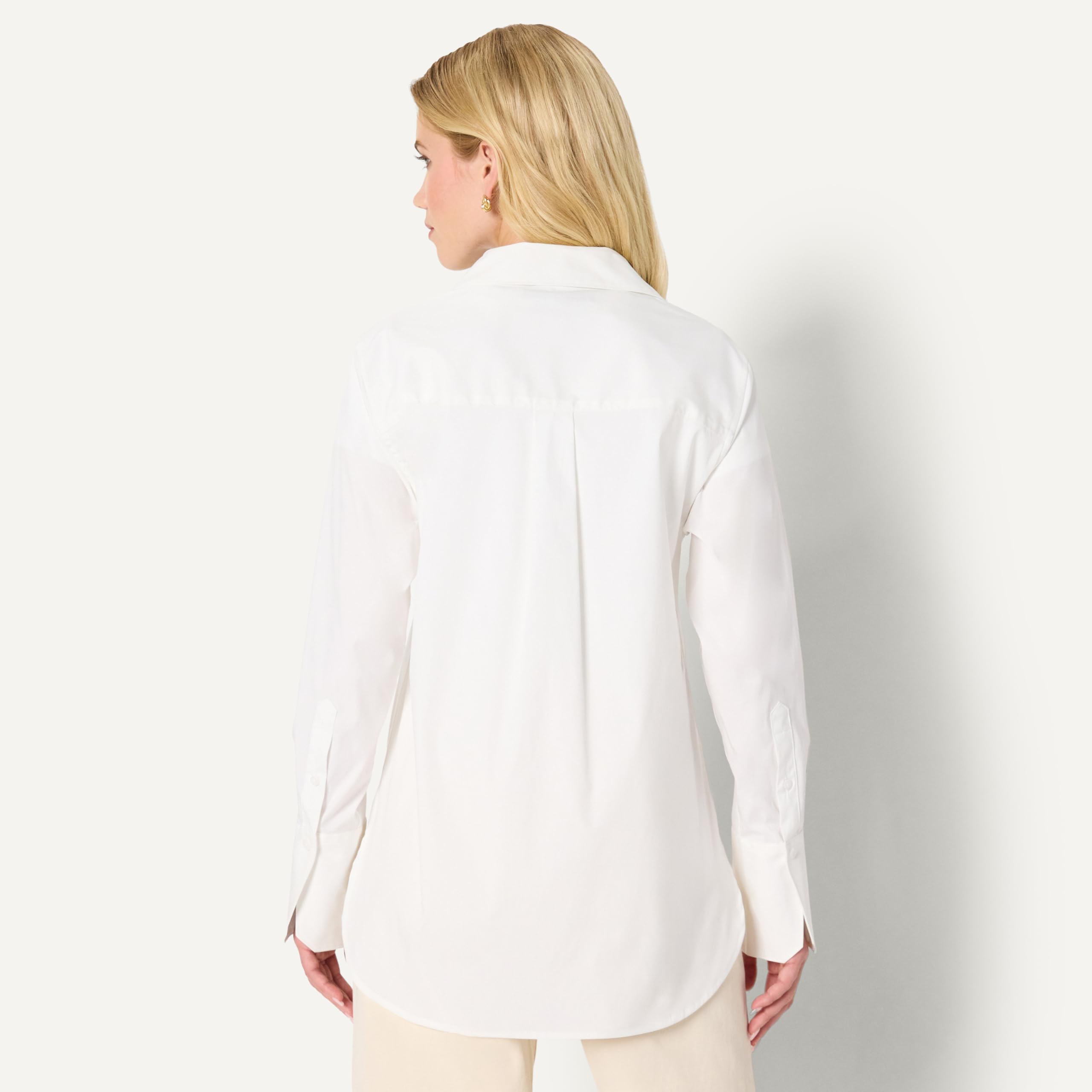 Amazon Essentials Camicia Elegante Button-Down in Popeline di Cotone Elasticizzata Vestibilità Oversize Donna