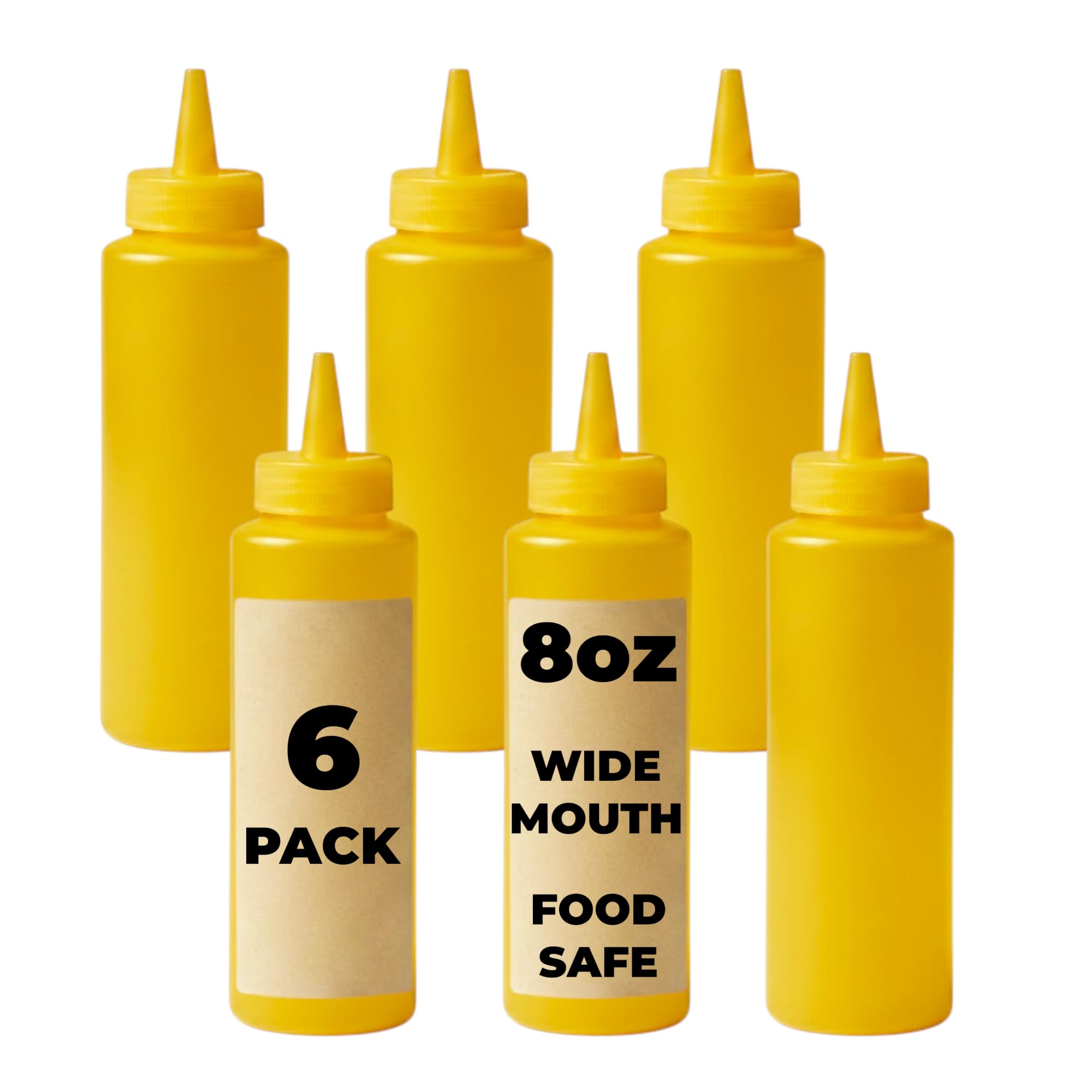 Chabrias Ltd 6 Pack 250ml Yellow Squeeze Bottle - 8oz - Premium BPA-Free Soft Plastic Condiment Bottle Dispensing Ketchup for Sauces, Dressings, Oils, Icing, Crafts, Workshop (250ml, Yellow, 6)