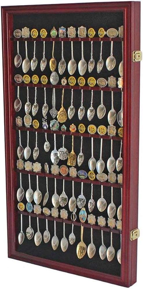 flag connections 60 Spoon Rack Display Case Holder Wall Cabinet, UV Protection, Lockable (Cherry Finish)