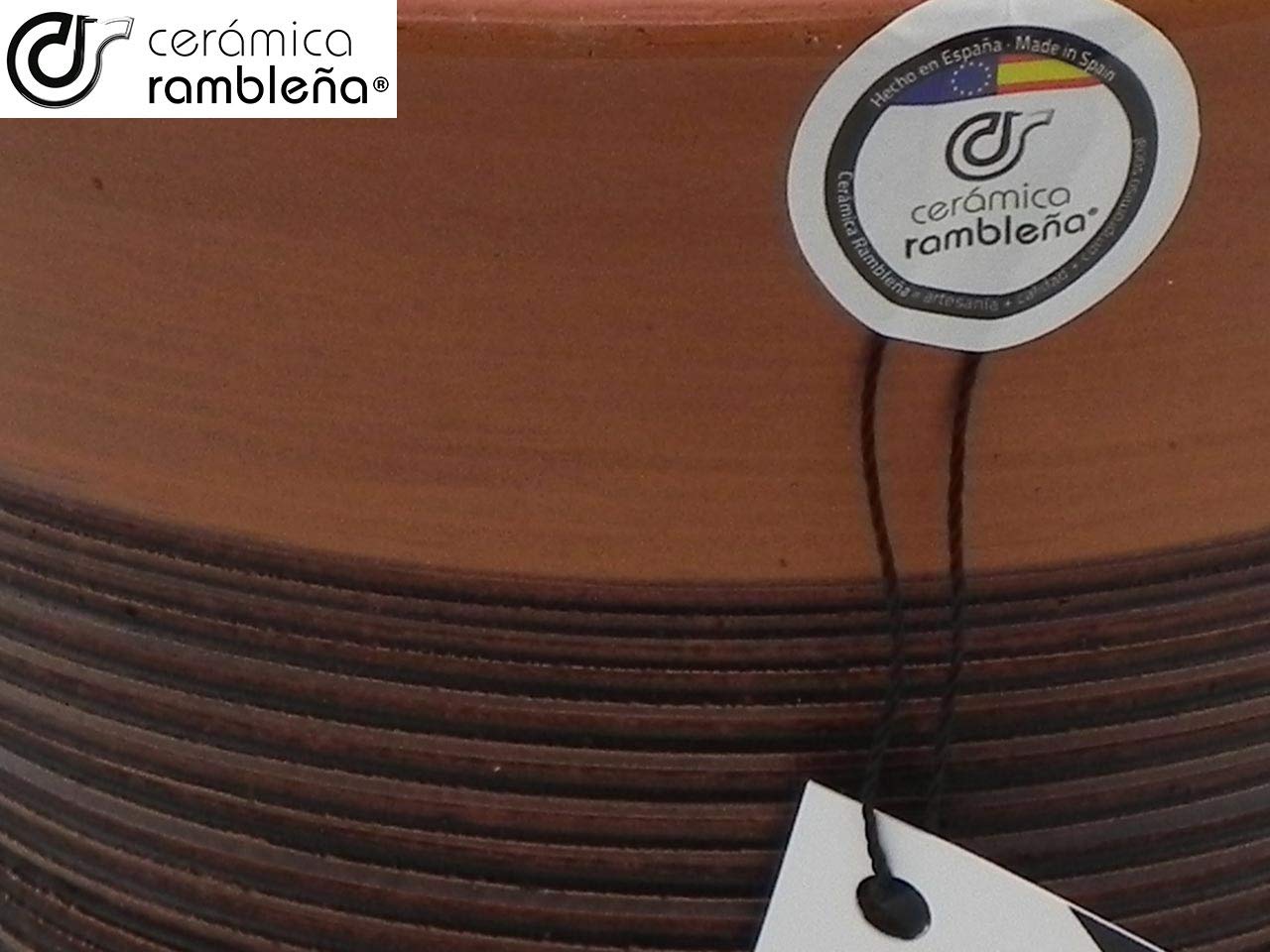 Ceramic RAMBLEÑA | Garnki z czerwonego błota | Dekoracyjne doniczki | Doniczki ceramiczne | Doniczki zewnętrzne | Brązowo-orzech | 100% ręcznie robiona dekoracja | 20x20x18 cm | Talerz w zestawie
