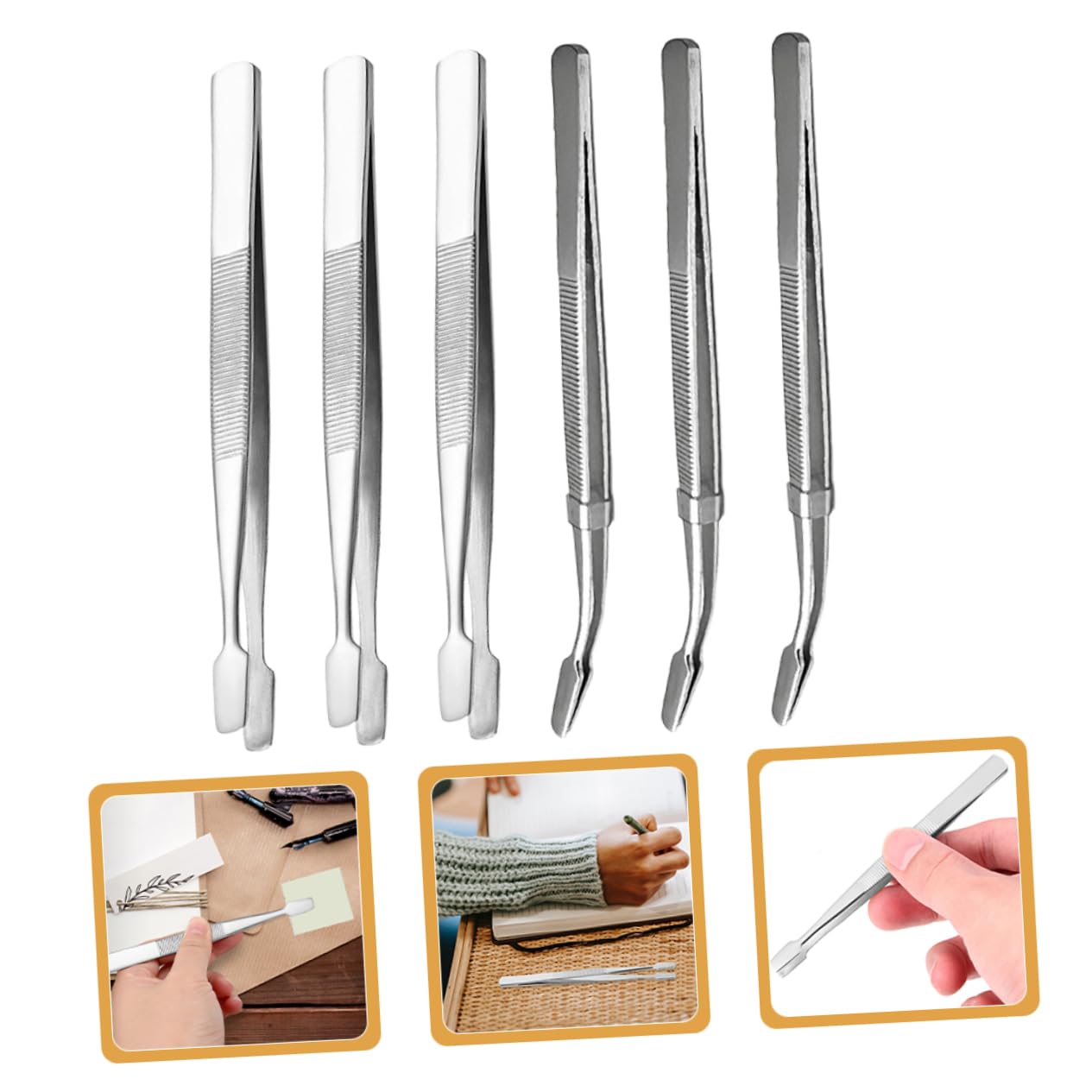 LALAFINA 6pcs Stainless Steel Craft Tweezers Stamp Tweezers Flat Heads for Lash Application for Crafts Beauty