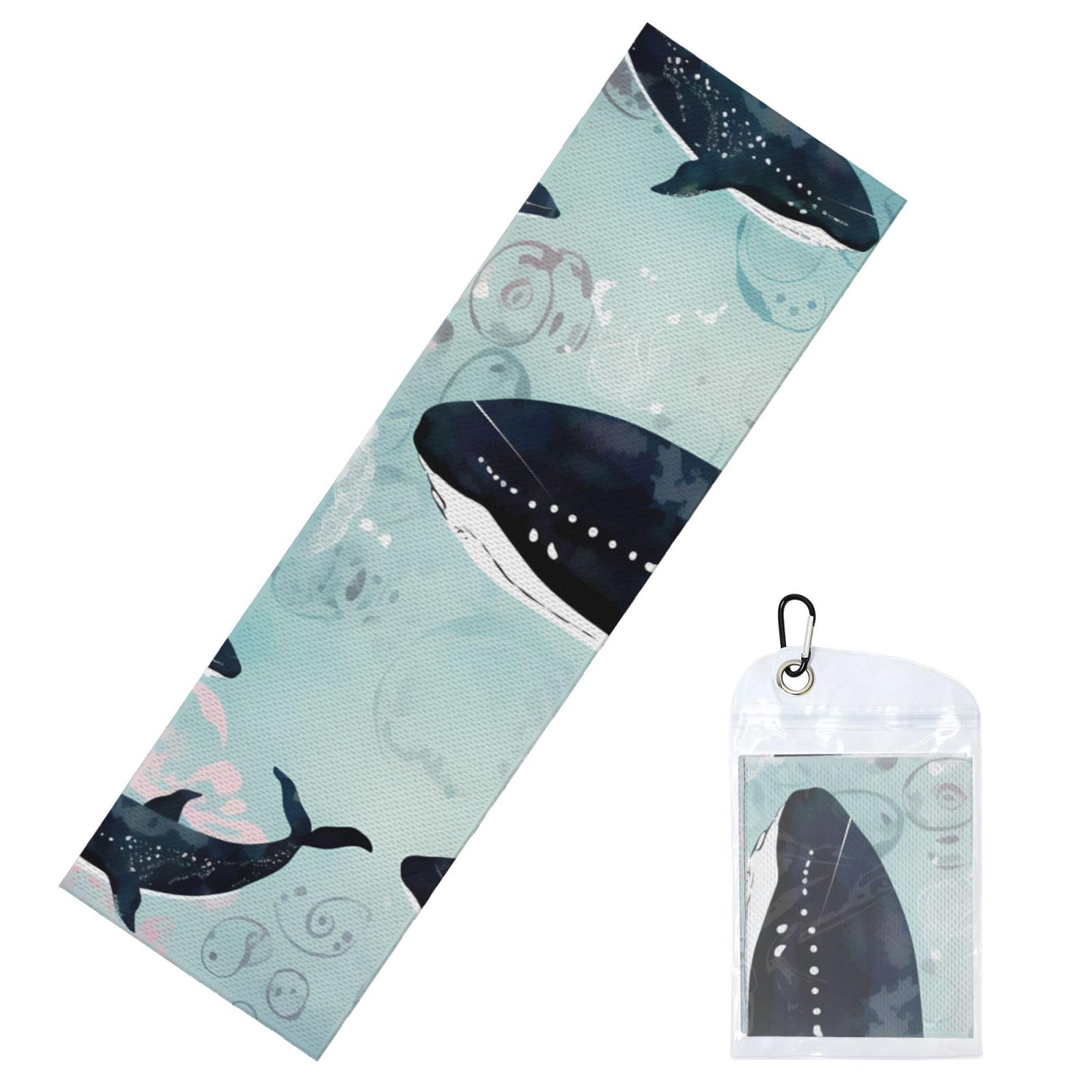 DWVTSLH Cooling Towel for Neck and Face, Whale Ice Towel for Hot Weather, Soft Microfiber Chilly Towels with Waterproof Bag & Carabiner, Breathable Workout Towels 40"x12"