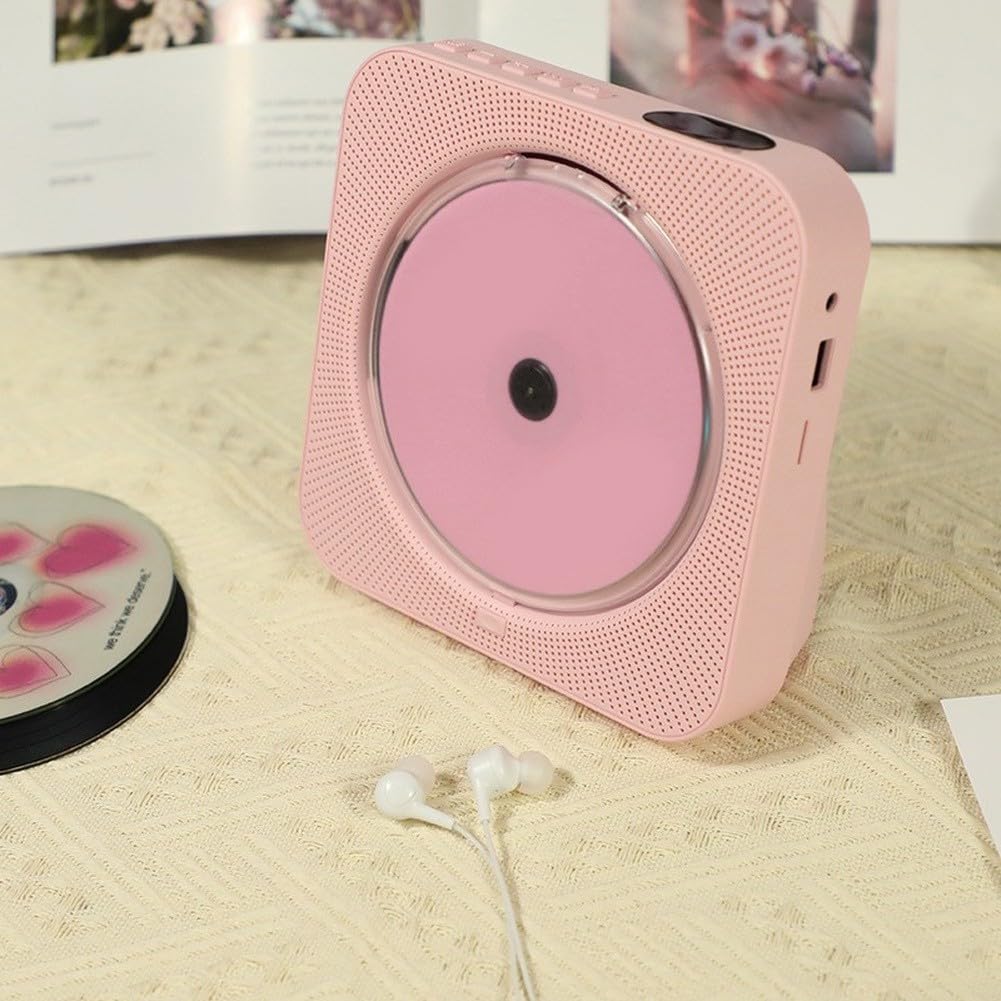 Lettore CD portatile, lettore di dischi musicali compatto con telecomando (bianco) | Telecomando portatile compatto per riproduzione wireless per interni