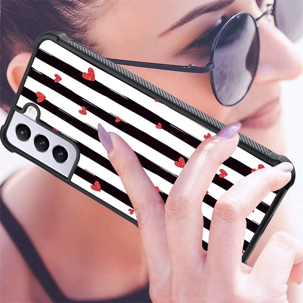OOK Designed for Samsung Galaxy S21 Plus 5G Case Red Hearts Stripes Design with Ring Holder Kickstand Protective Slim Phone Bumper 360 Degree Rotation Stand for Women Girls for S21+ 5G 6.7 Inch