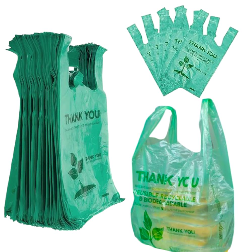 Lakesstory Biodegradable Green T-Shirt Bags | Compostable Grocery Bags | Eco-Friendly Plastic Bags