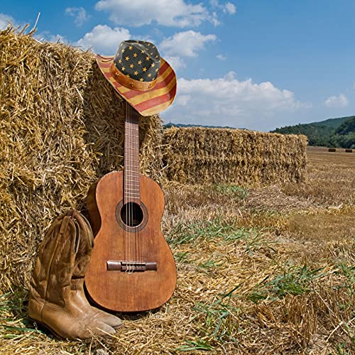 Fluffy Sense. Vintage Usa American Flag Cowboy Hat Classic Western Style Tea Stained Patriotic Unisex Cowboy Cowgirl Hat With Shapable Brim, Vintage Classic #TOP5