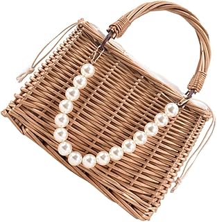 Bolsa feminina criativa com alça de batom, bolsa de verão portátil de vime feminina bolsa de mão bolsa de mão feminina bolsa hobo de pérola, cesta de ombro rural, bolsa de mão com corrente tecida de palha Handba feminina