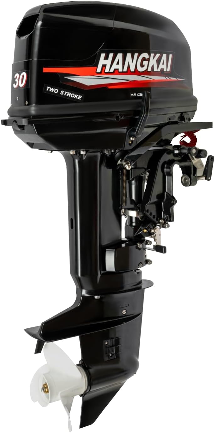 2-Stroke 30 HP Outboard Motor, 496cc 5000 RPM Heavy Duty Fishing Boats Motor Water Cooling Short Shaft Inflatable Boats Engine with CDI Ignition System for Water Transportation