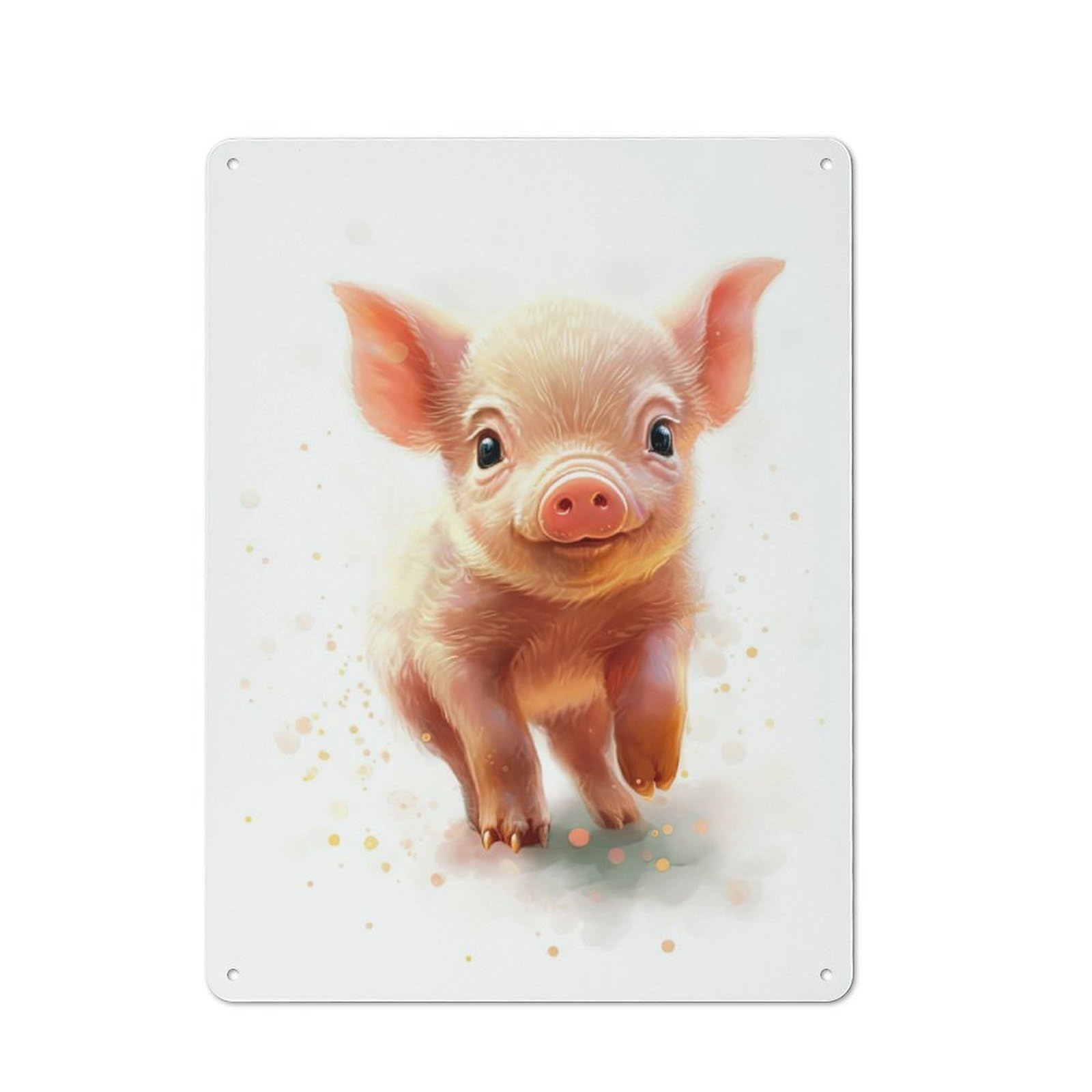 Junmoney Watercolor Baby Pig Art Vintage Tin Sign With Design 40X30cm, Nostalgic Nostalgic Wall Art For Living Room, Hallway, Kitchen Or Cafe