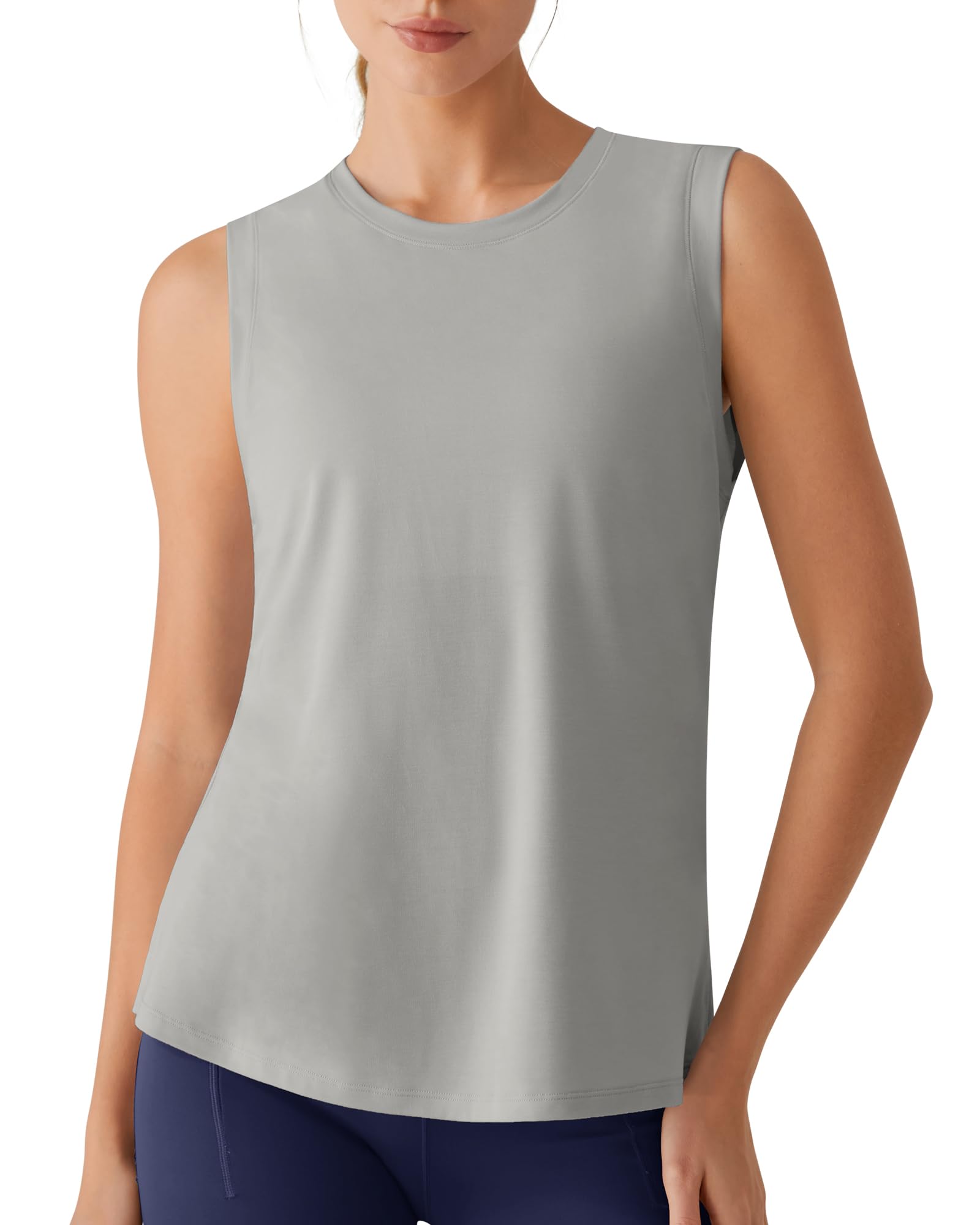 G4Free Lyocell Side Slits Womens Workout Tank Tops Soft Loose Fit High Neck Athletic Tanks Stretch Gym Running