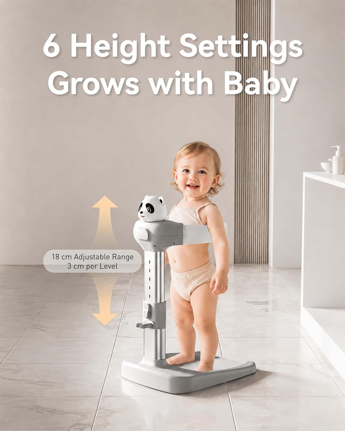 Badewannenhalterung Babys,6‑fach höhenverstellbar,Sicherheitsbügel | Verstellbarer Sicherheitsbügel, süßes Panda‑Design, passend für Kinder 6‑36 Monate, einsetzbar in Badewanne und Dusche