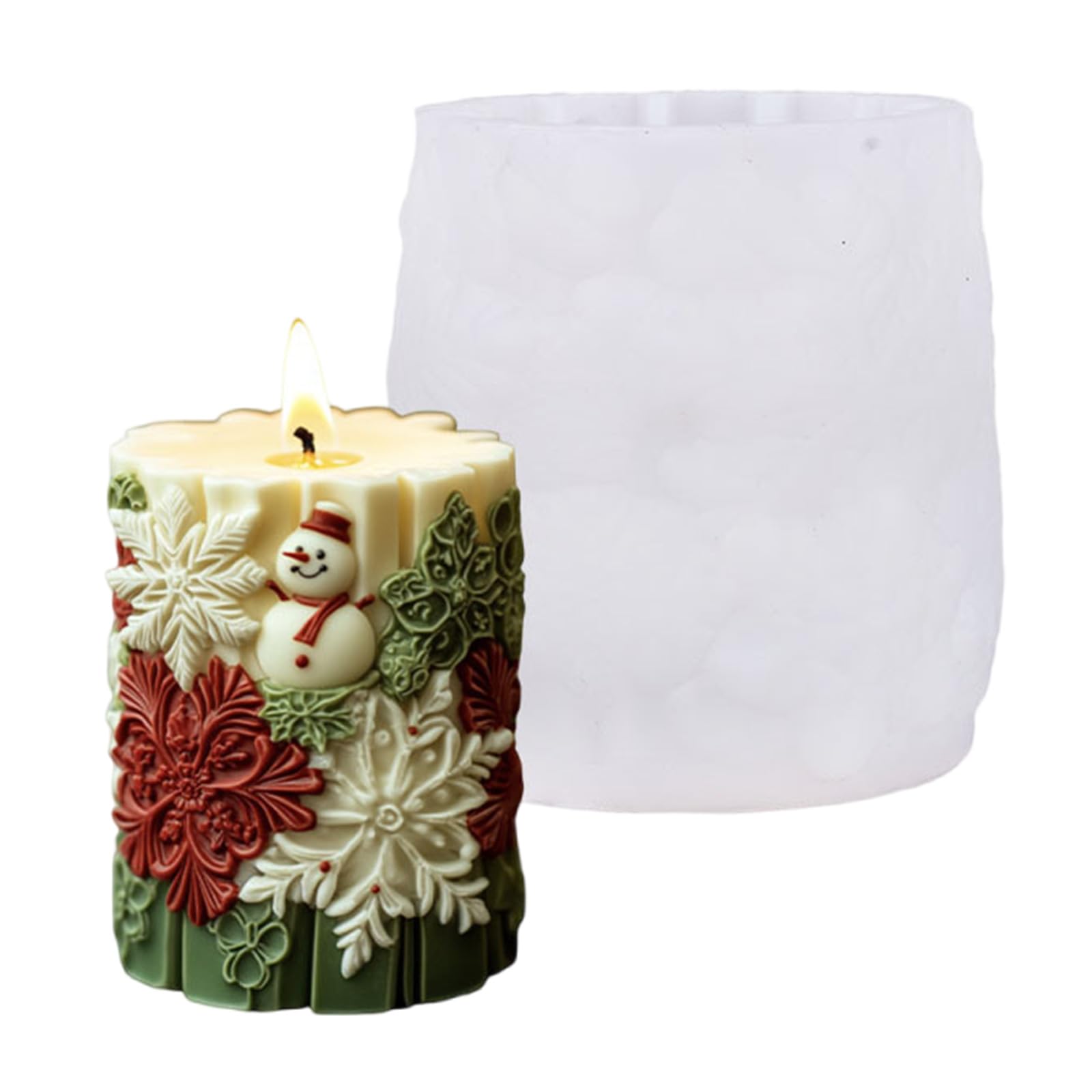 NEWFT Christmas Themed Silicone Mold Cylinder Shape Silicone Mold for Soap Chocolate Baking Epoxy Resin Christmas Snowflake Cylinder