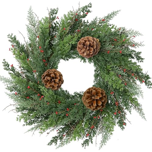 22’’ Real Touch Norfolk Pine Wreath Artificial Christmas Green Cedar Wreath for Front...
