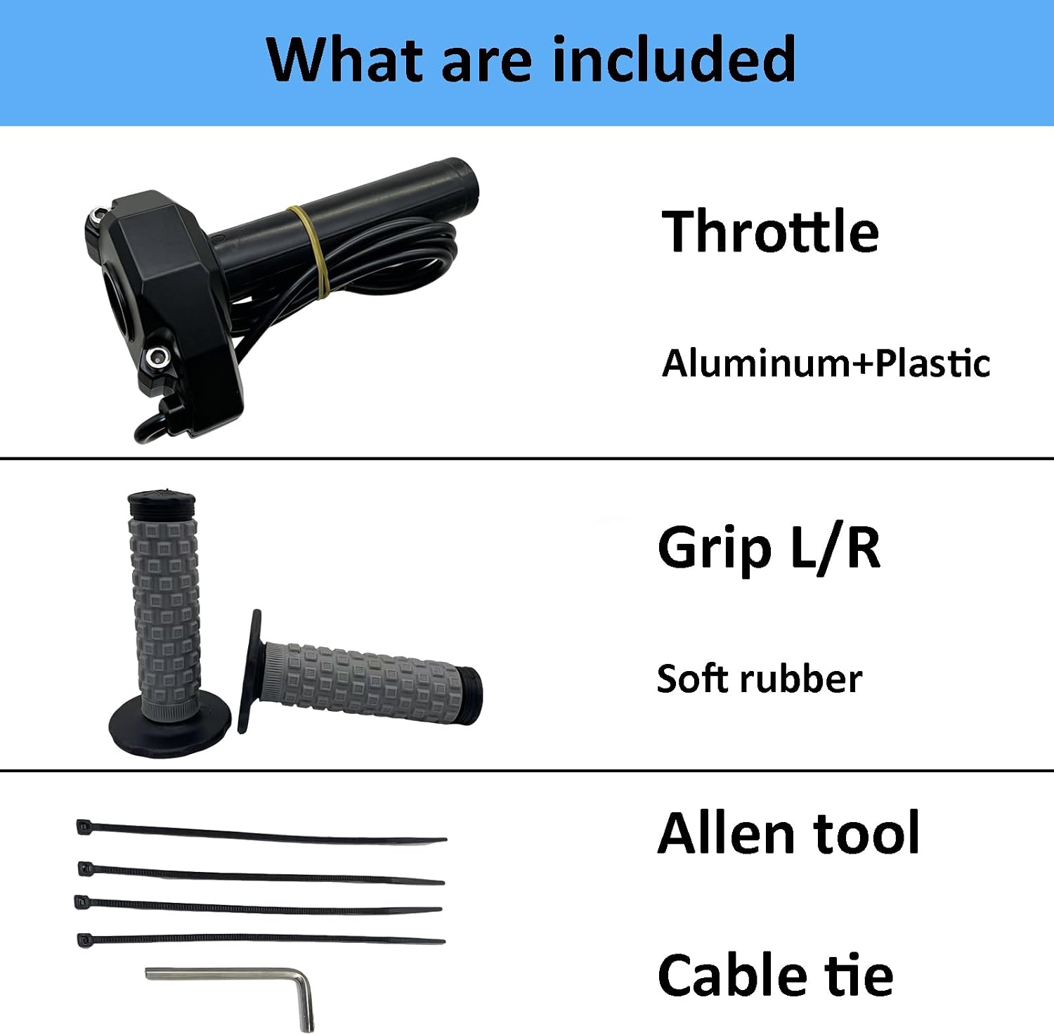 Twist Throttle Compatible Fit for Yozma IN10 Valtinsu Strike Shadow SX Electric Dirt Bike Twist Throttle Grip, Full Twist Throttle Handle with 3 pin Male Connector