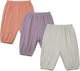 3 Pack Cotton Linen Harem Bloomers Pants for Baby Toddler