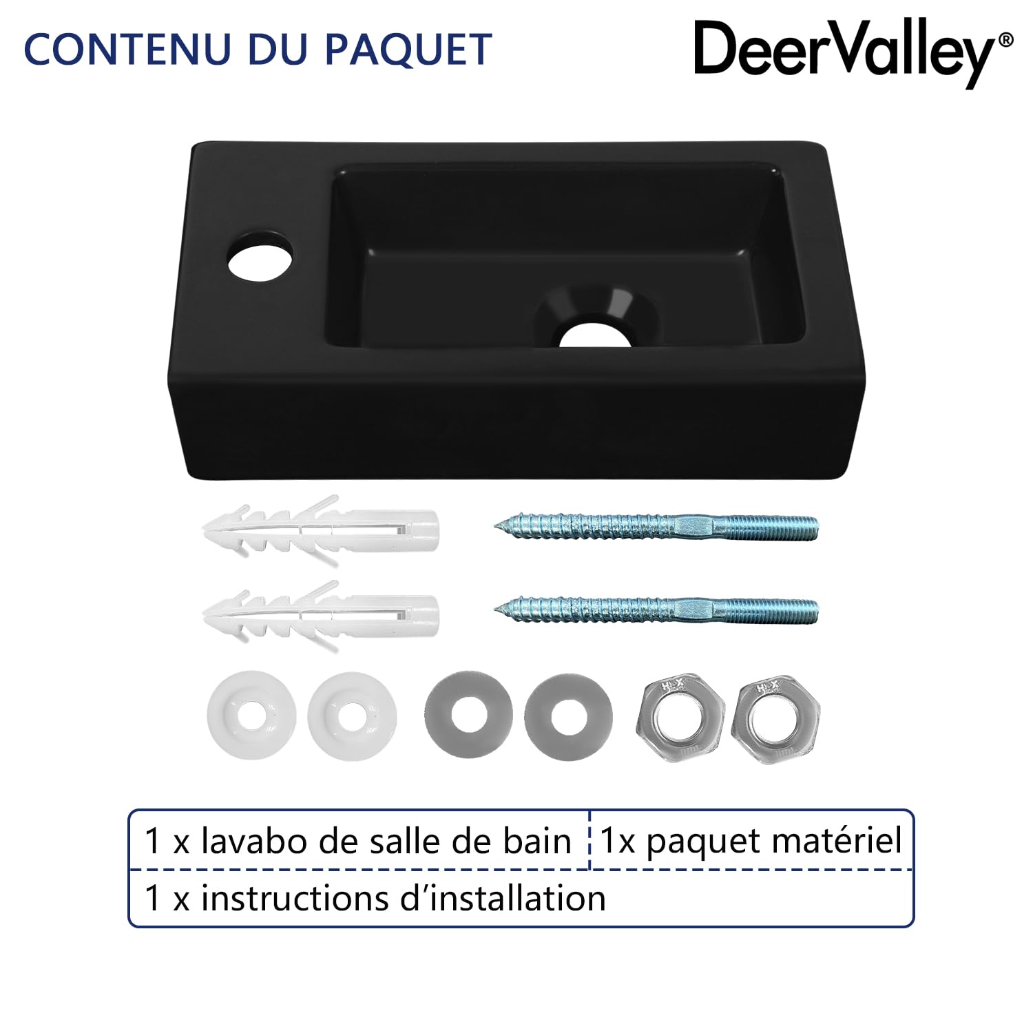 DeerValley Vasque Lave Main Mini Meuble Lavabo suspendu en céramique pour salle de bain Noir Mat en Céramique pour Petit Espace (Main Gauche)