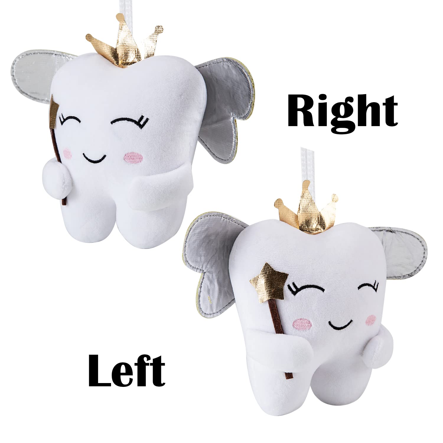 Poupée fée des Dents Ailes Brillantes brodé Oreiller fée des Dents avec Poche Souvenir fée des Dents Cadeau pour garçons Filles (Blanc)