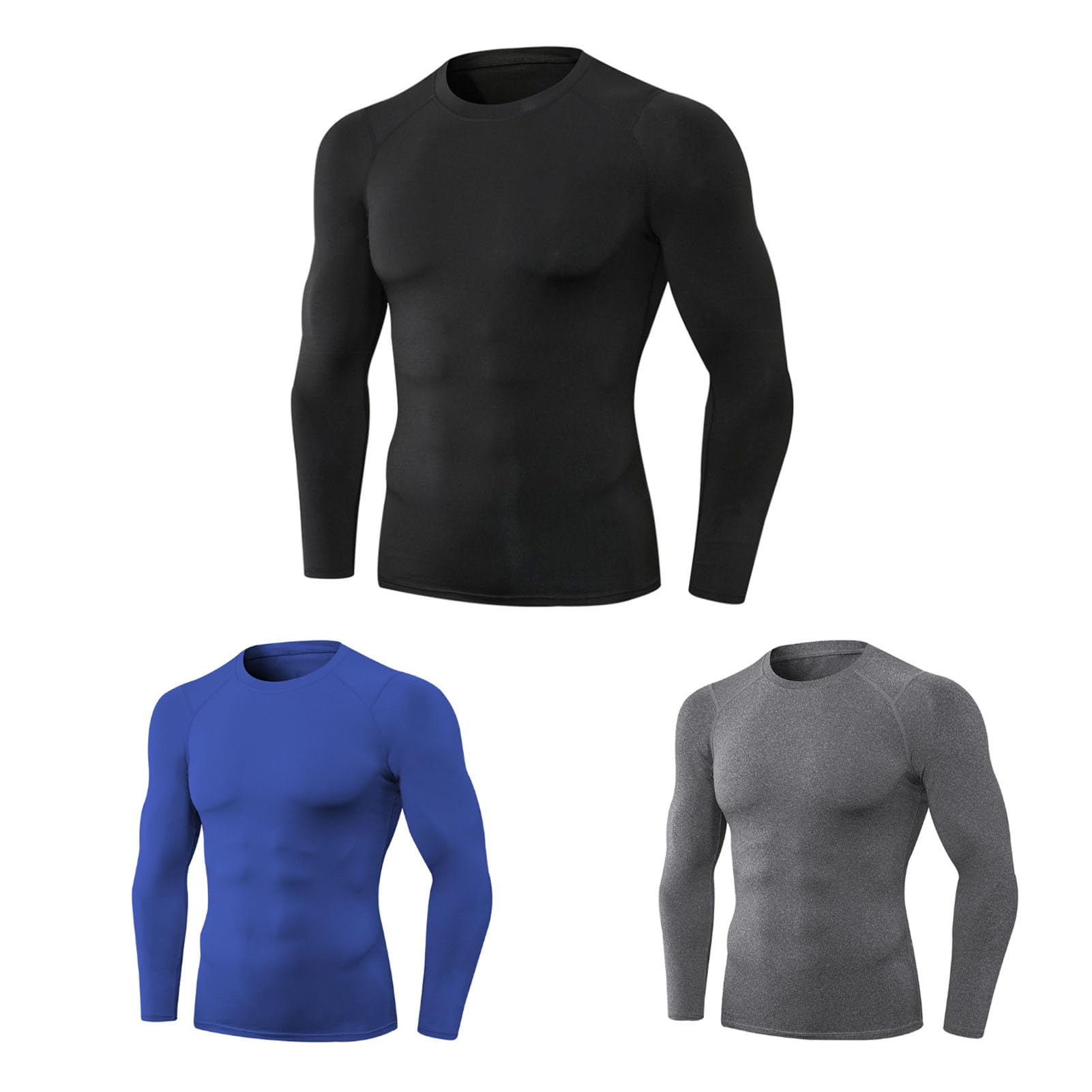 HUIOP 3 Piezas de Camisetas de compresión de Manga Larga atléticas para Hombre,Camiseta de Entrenamiento de Secado rápido,Camisetas para Correr,Camisas de compresión de Manga Larga