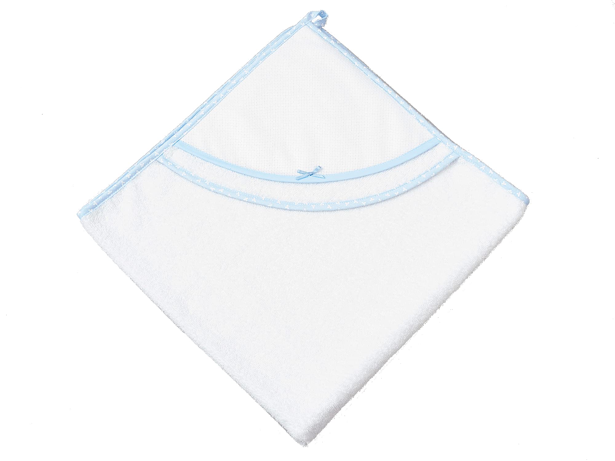 Filet - Set Bagnetto 3 Pezzi da Ricamare, Accappatoio Triangolo, Busta con Cerniera, Bavaglino, Originale Idea Regalo per Neonati, Made in Italy, Colore Azzurro