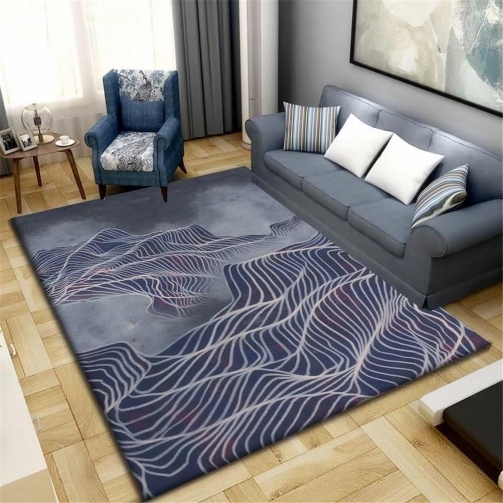 Tapis chambre à coucher durable gris foncé et lignes abstraites