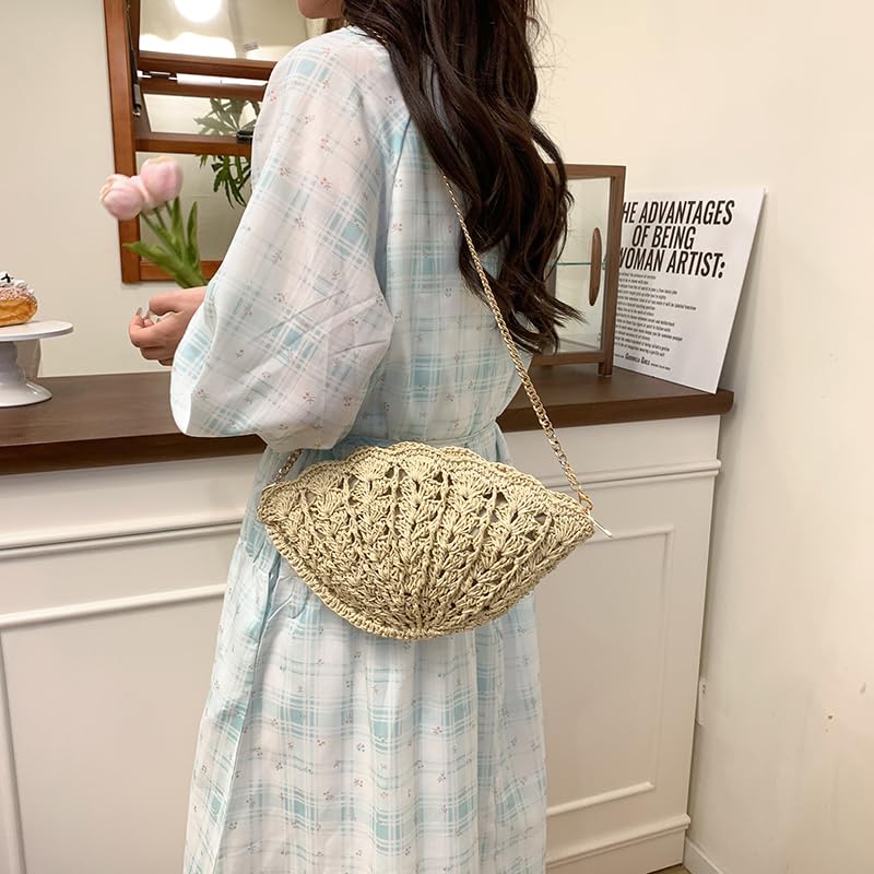Ladies Wavy Lace Crochet Bag Solid Color Hand Woven Shoulder Bag Wear Resist Stylish Straw Crossbody Bag Seaside Trip3