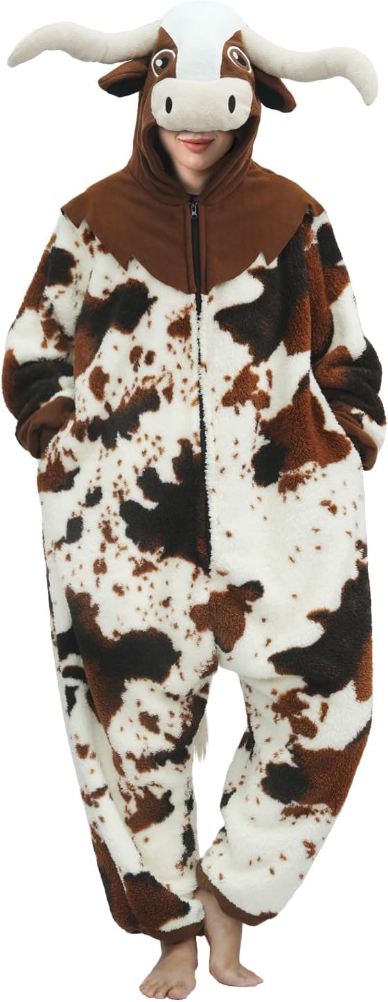 Cow Costume Adult, Cow Onesie Pajamas for Women, Halloween Christmas Cosplay Costume