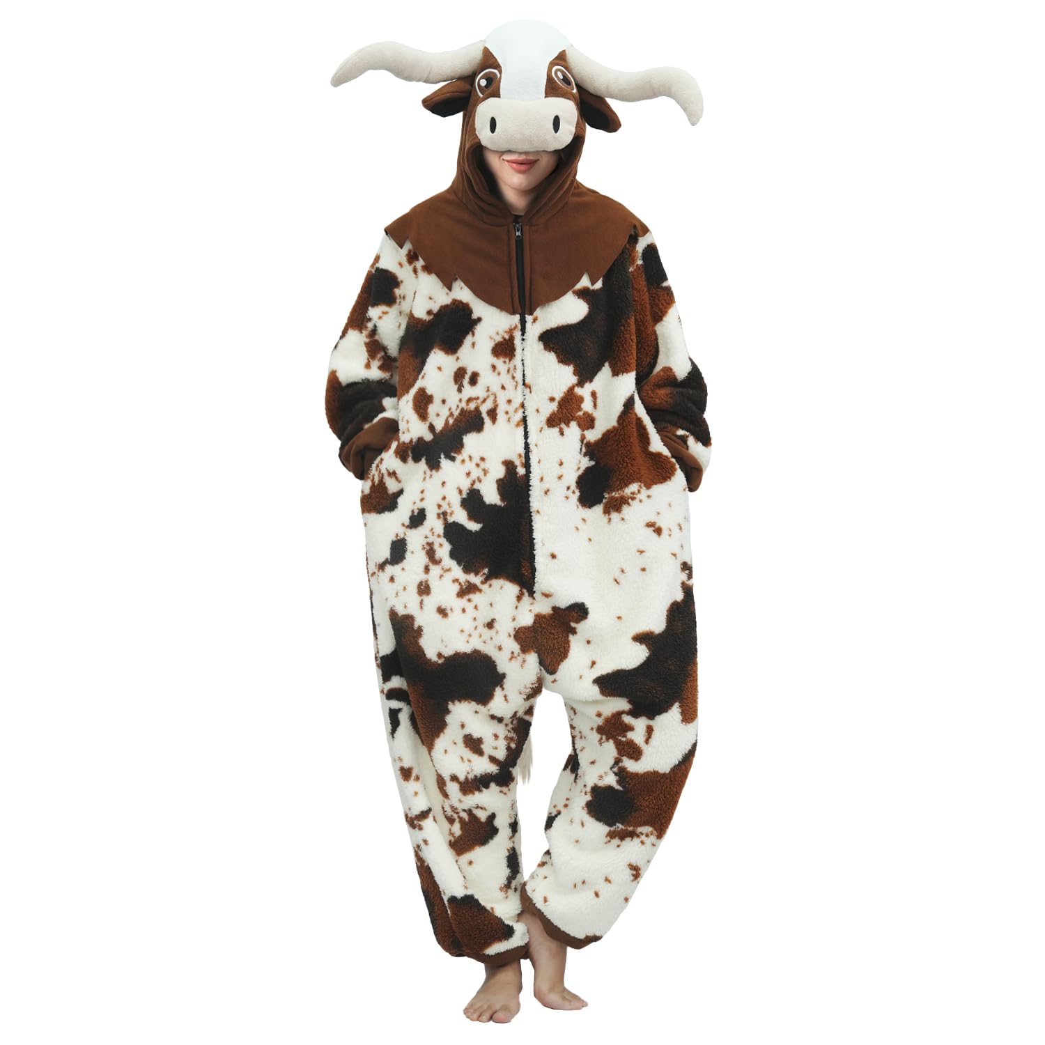 bwvqno Cow Costume Adult, Cow Onesie Pajamas for Women, Halloween Christmas Cosplay Costume-picture-45