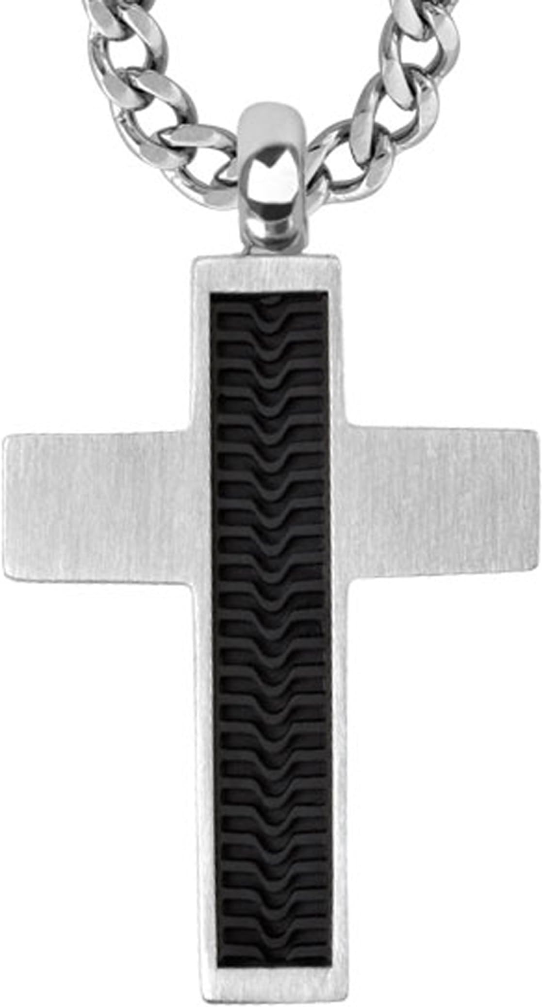 Men's Cross with Chain Stainless Steel Black Carbon Fiber Two