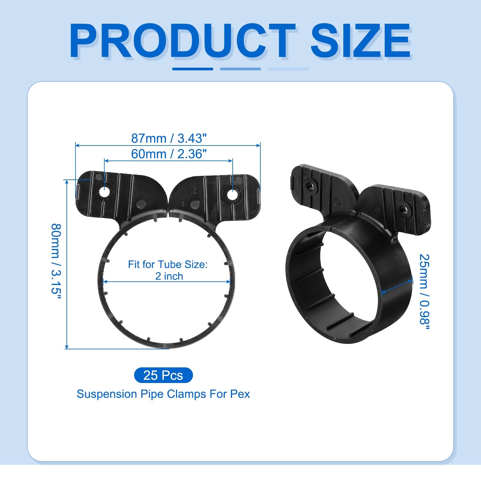 PATIKIL Suspension Pipe Clamps 2 Inch, 25 Pack Butterfly Style Tubing Supports for Pex Copper CPVC Pipe Black - Image 2