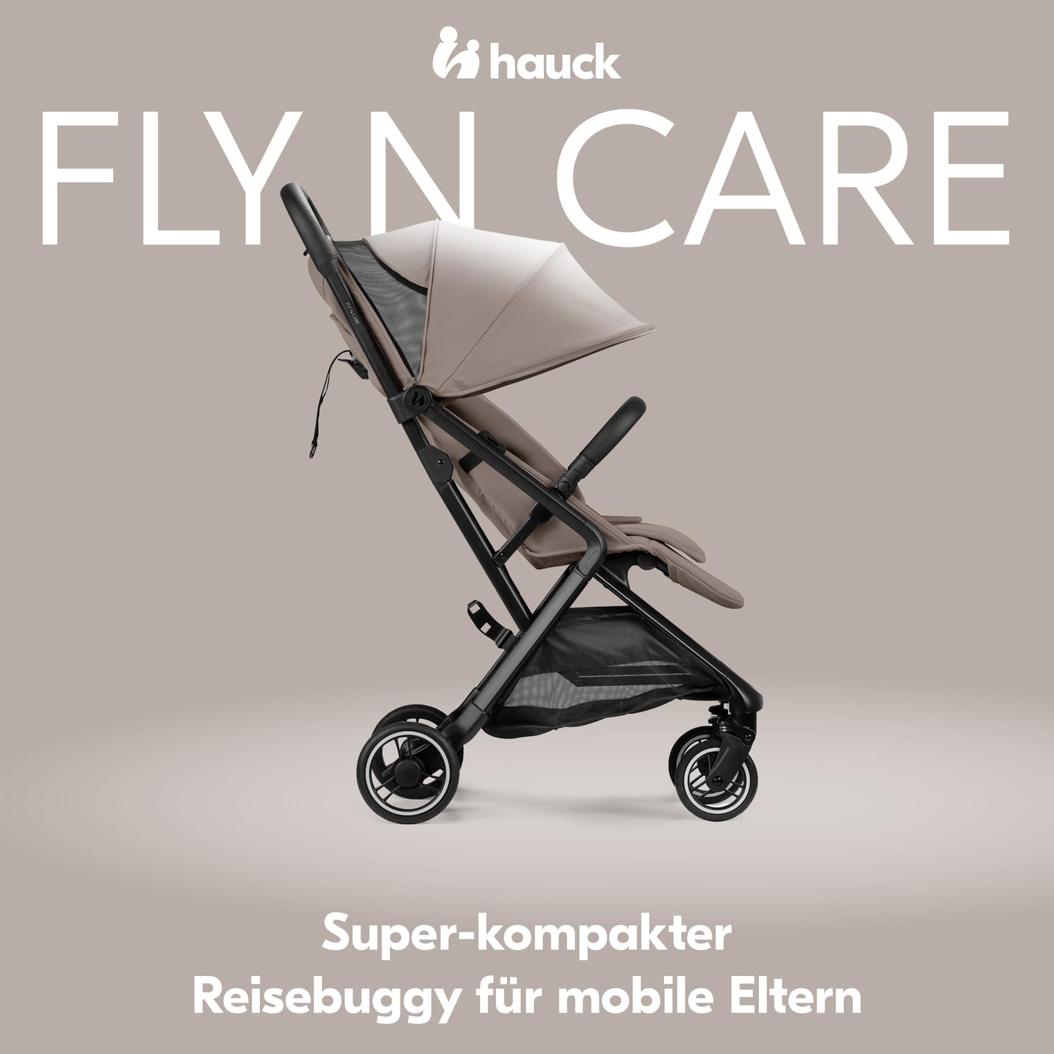 hauck All-in-One Reisebuggy Set, Flugzeug Handgepäck, Fly N Care Mocha | Einhändig klappbar mit Tragetasche, Tragegurt, Sitzauflage, UV-Schutz 50+, XL Netzfenster, Liegeposition ab Geburt bis 22 kg