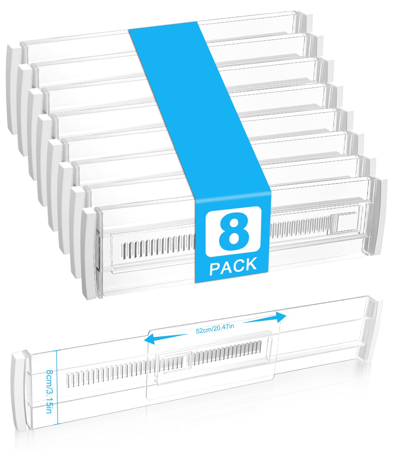 Divisores de Cajones Ajustables 8 Paquetes Separadores Expandibles 28.5-50.5cm Organizador Transparente