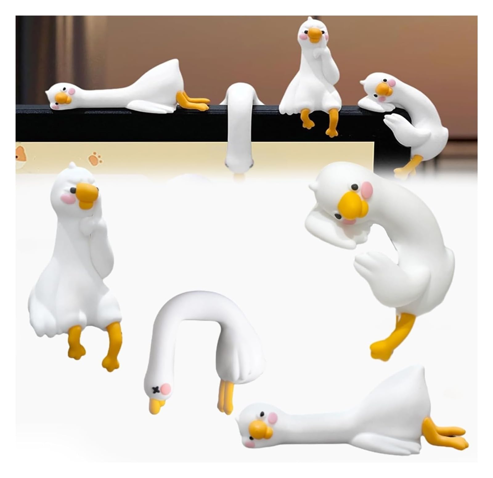 Anglocrate A Set Mini Lazy Ducks Desk Ornaments, Cute & Tiny Adorable Duck Figurine, Desk Adorable Duck Ornaments - Ornament Computer Monitor Decoration, Mini Desktop Computer/Vehicle Screen Decoration