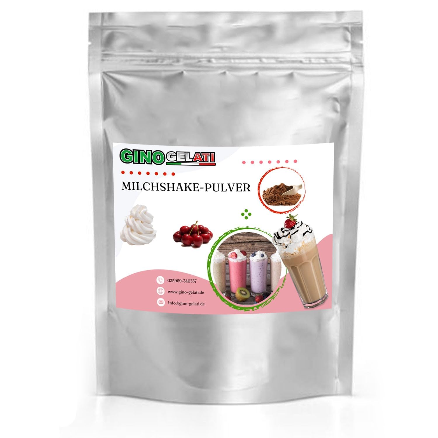 Gino Gelati Amarena Kirsch Sahne Milchshake Pulver 1 Kg, fruchtiger Geschmack, verschiedene Sorten, schnelle und einfache Zubereitung, vielseitige Anwendung, natürliche Aromen, Made in Germany