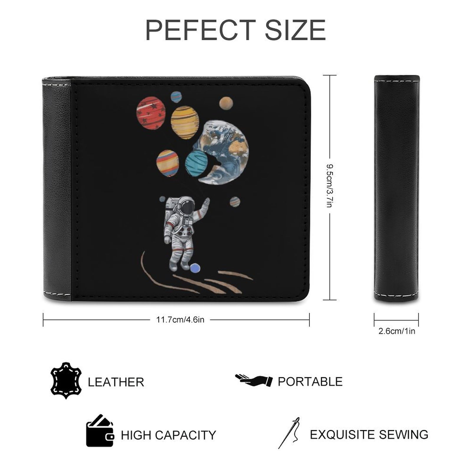 Astronaut Holding Planet Balloons Funny Men's Slim Bifold Wallet with Multiple Card Slots Front Pocket Purse