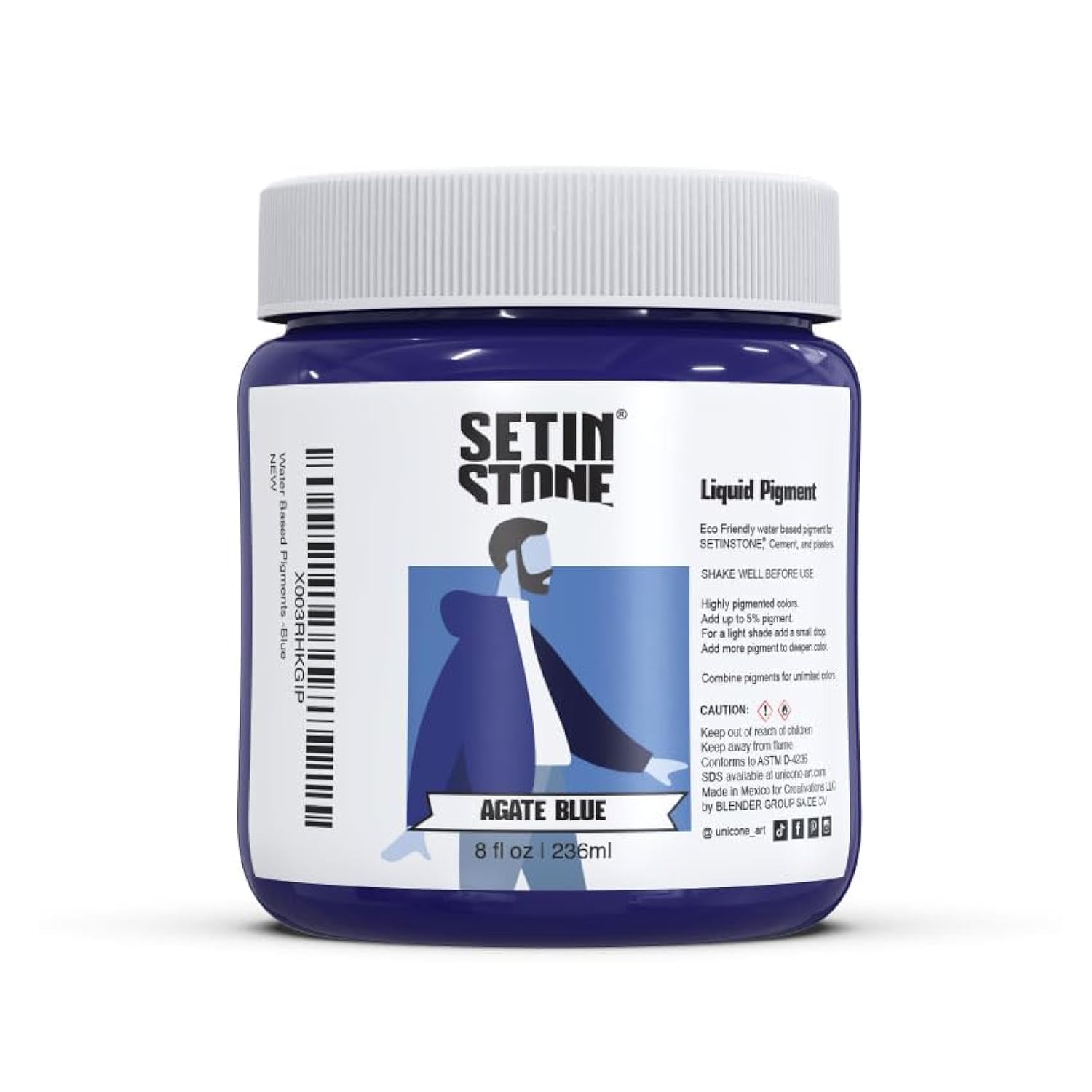 unicone art SETINSTONE Non-Toxic, Eco Friendly Water Based Premium Liquid Color Pigments for Mineral, Gypsum, Cement and Plaster Molding and Casting (Agate Blue) 8oz