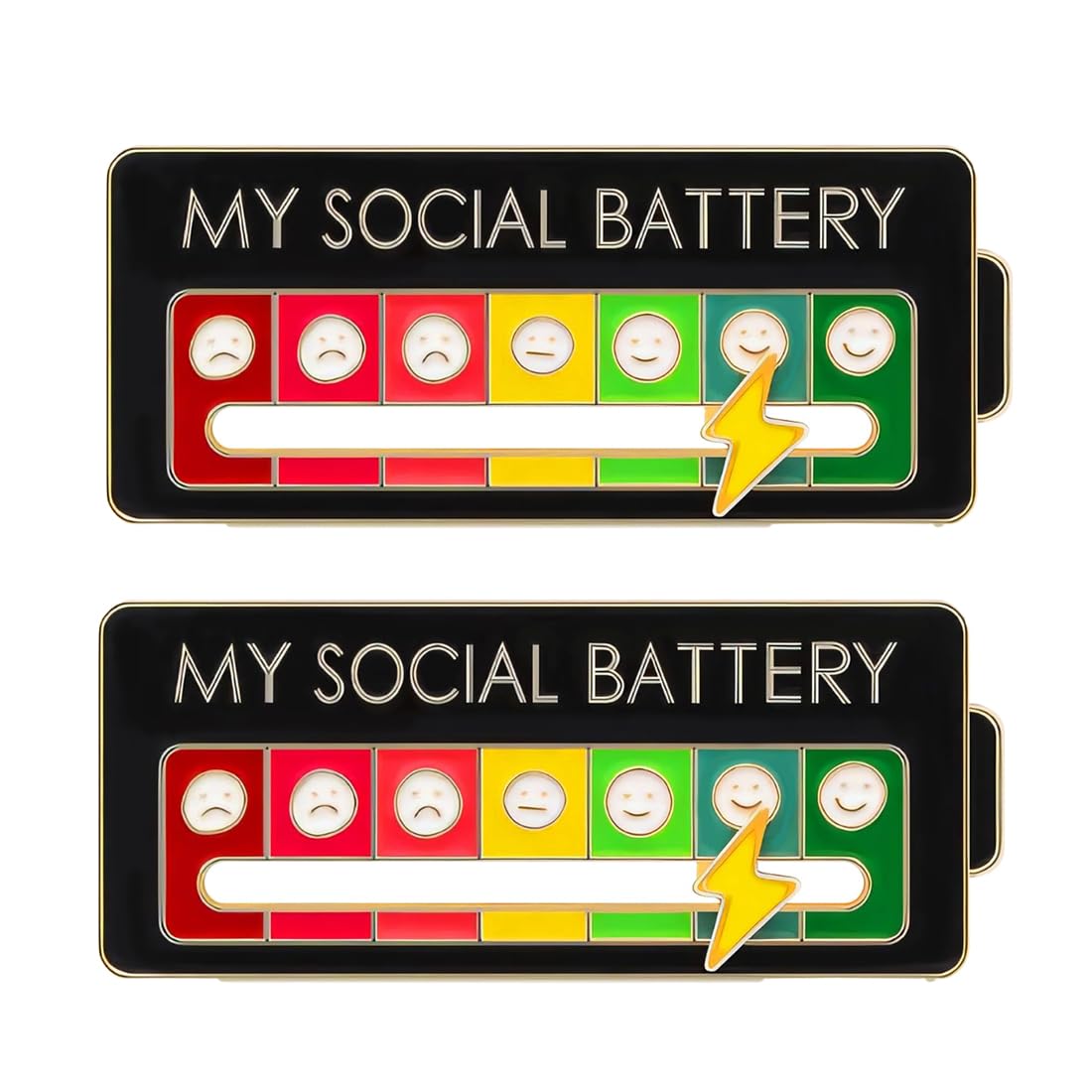 2 Piezas Divertidos Pines de Esmalte Emocional, Insignia de Batería Social Deslizante, para los 7 Días de la Semana