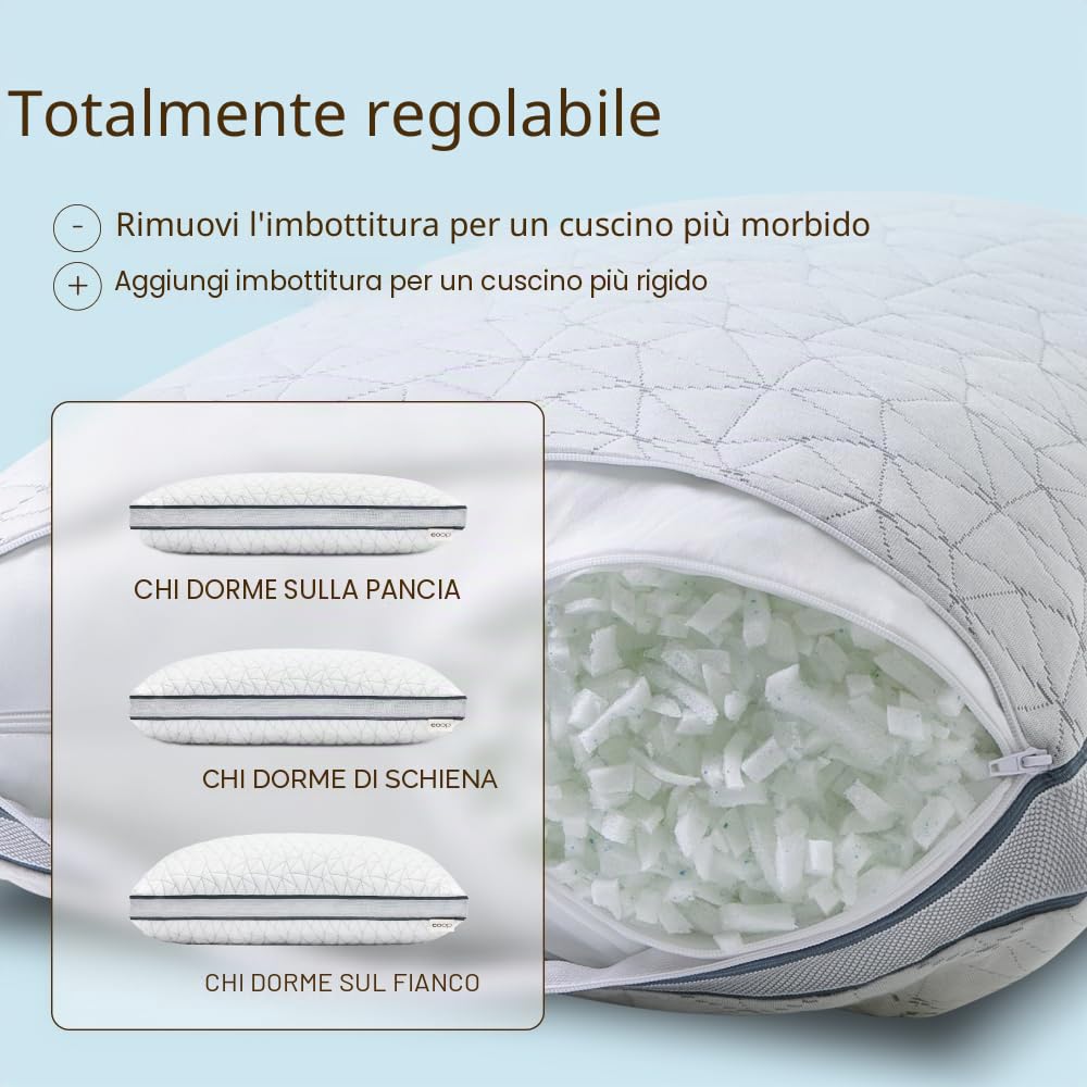 Coop Home Goods The Eden, federa ultra tecnologica con tassello, imbottitura regolabile, con gel rinfrescante e ipoallergenico e memory foam infuso di polvere di diamante con fiberfill king bianco
