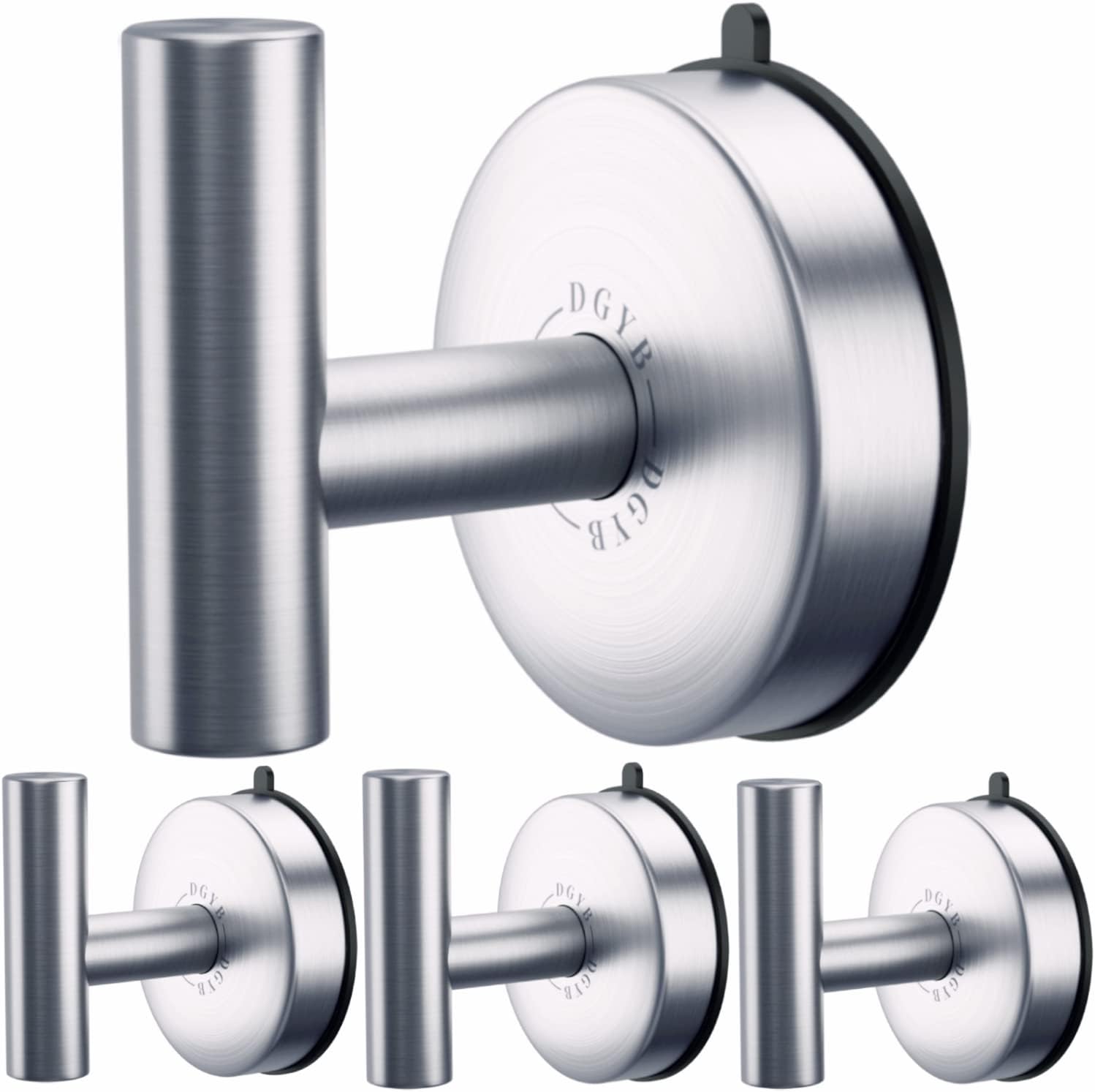 DGYB Large Suction Cup Hooks for Shower Set of 4 Brushed Nickel Towel
