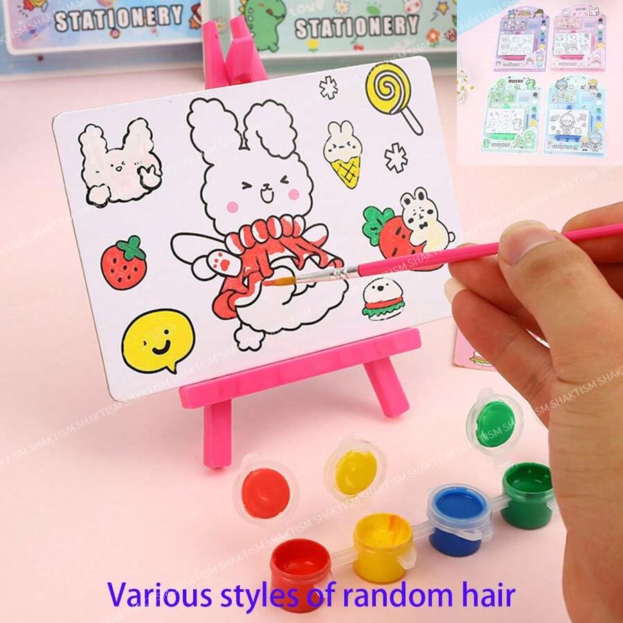 Image of SHAKTISM Painting Canvas for Boys & Girls Arts Canvas Painting Kit, Canvas Board with Stand, Water Colour, Sticker and Paint Brush, Return Gifts, Painting Canvas Board for Kids (Space Painting Kit)