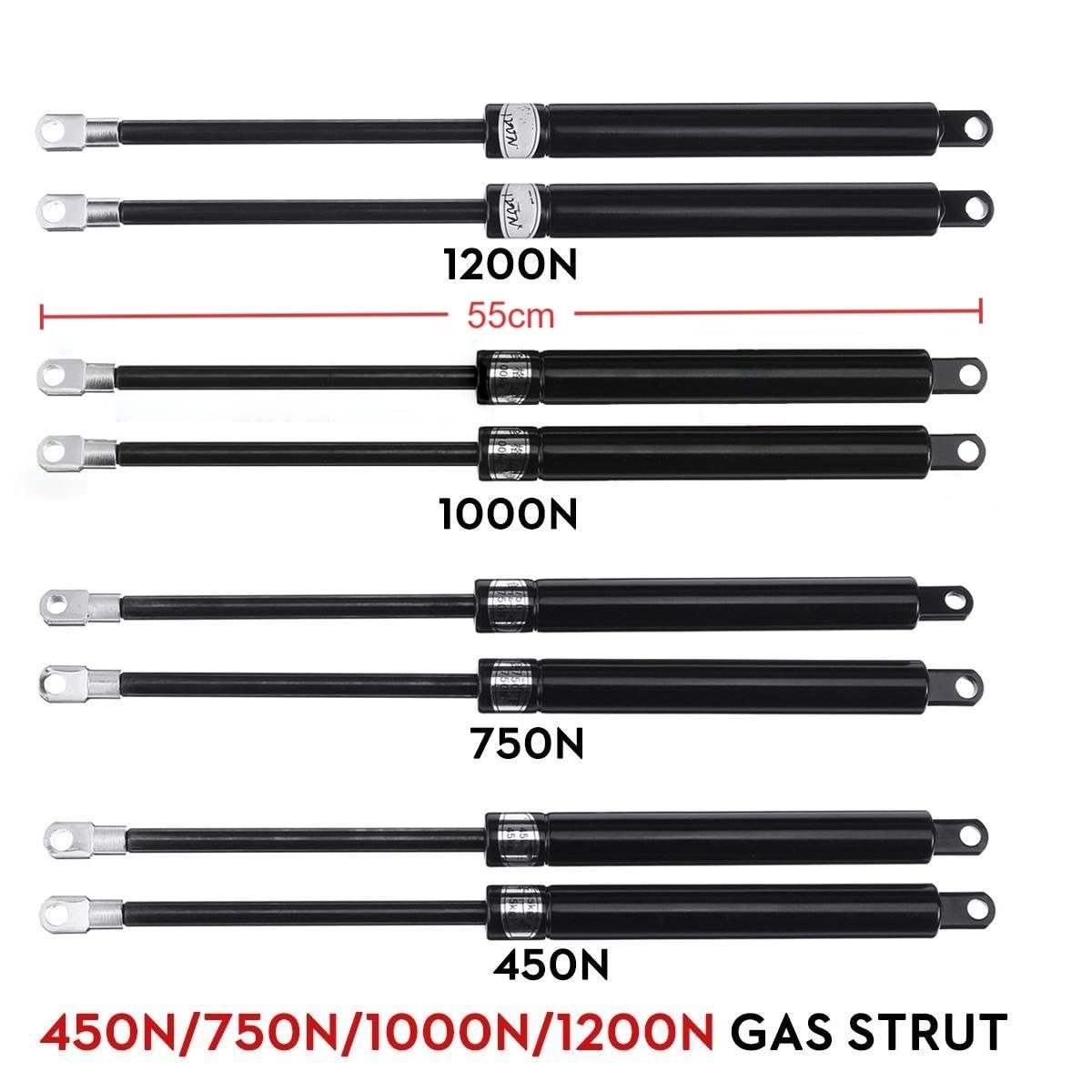 Vérins à Gaz Universels 2 Pièces – Longueurs 36/40/45/50/55cm,Force 450N/750N/1000N/1200N – Support de Levage de Coffre pour Voiture,Camping-Car,Bus,Capot,Hayon,Lit de Rangement(55cm,1000N)